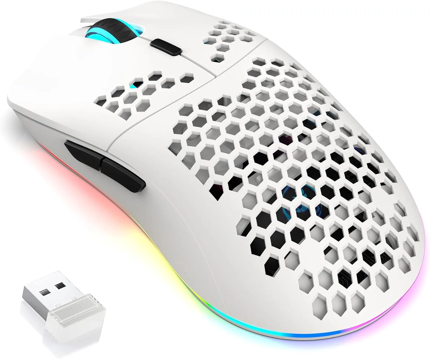 Mouse Gamer Freewolf HXSJ T66 Tri-Mode Superligero Honeycomb Blanco