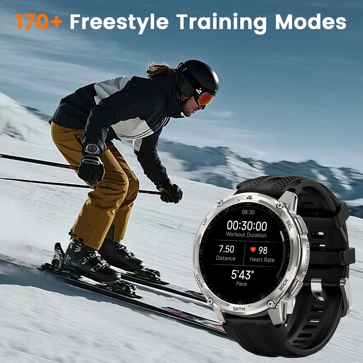 KOSPET Tank T4C GPS Smart Watch, 5ATM & IP69K Waterproof, LED Flashlight