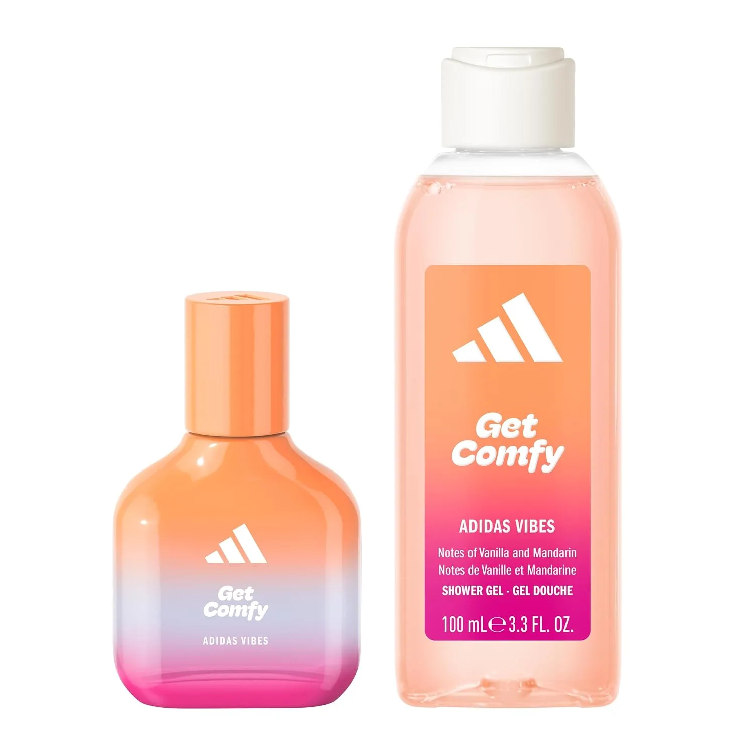 adidas Vibes Get Comfy Giftset 1 fl oz EDP + 3.3 fl oz Shower Gel, Notes of Amber Floral, Mandarin, and Vanilla, Unisex Fragrance, Long Lasting, Sporty Fragrance, Travel Size