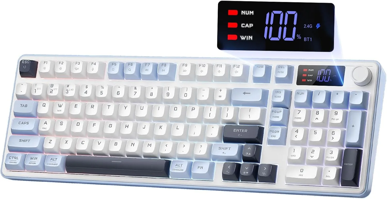 Teclado Gamer Redragon Wireless 98 teclas Tri-Mode RGB Blanco Azul