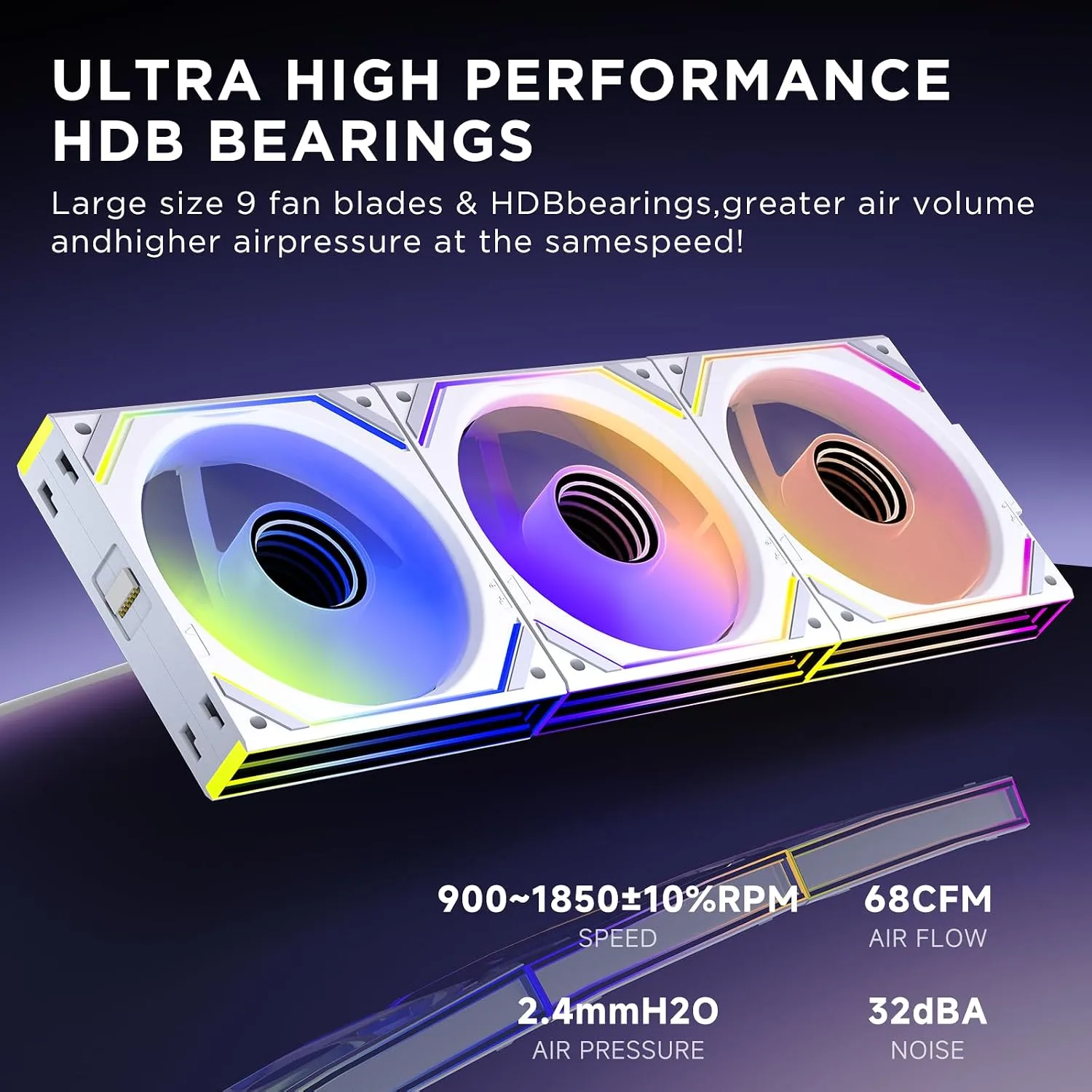 Interstellar V2 120mm Case Fan Infinity Mirror Module Daisy-Chain ARGB Fan Triple Pack with Controller Suitable for Computer Case & 360mm AIO Cooler(White-3pack)