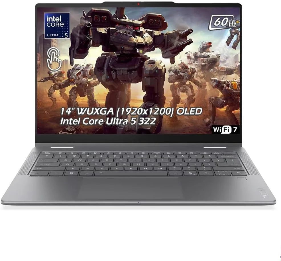 Lenovo Yoga 7i 2-in-1 w/Ultra 5 322, 14" WUXGA OLED 100% DCI-P3 HDR 60Hz Touch Display, 16G LPDDR5x, 512GB SSD, Wi-Fi 7, Backlit KB, FP Reader, Win11, Luna Grey, w/USB Hub, W/GaLiMu