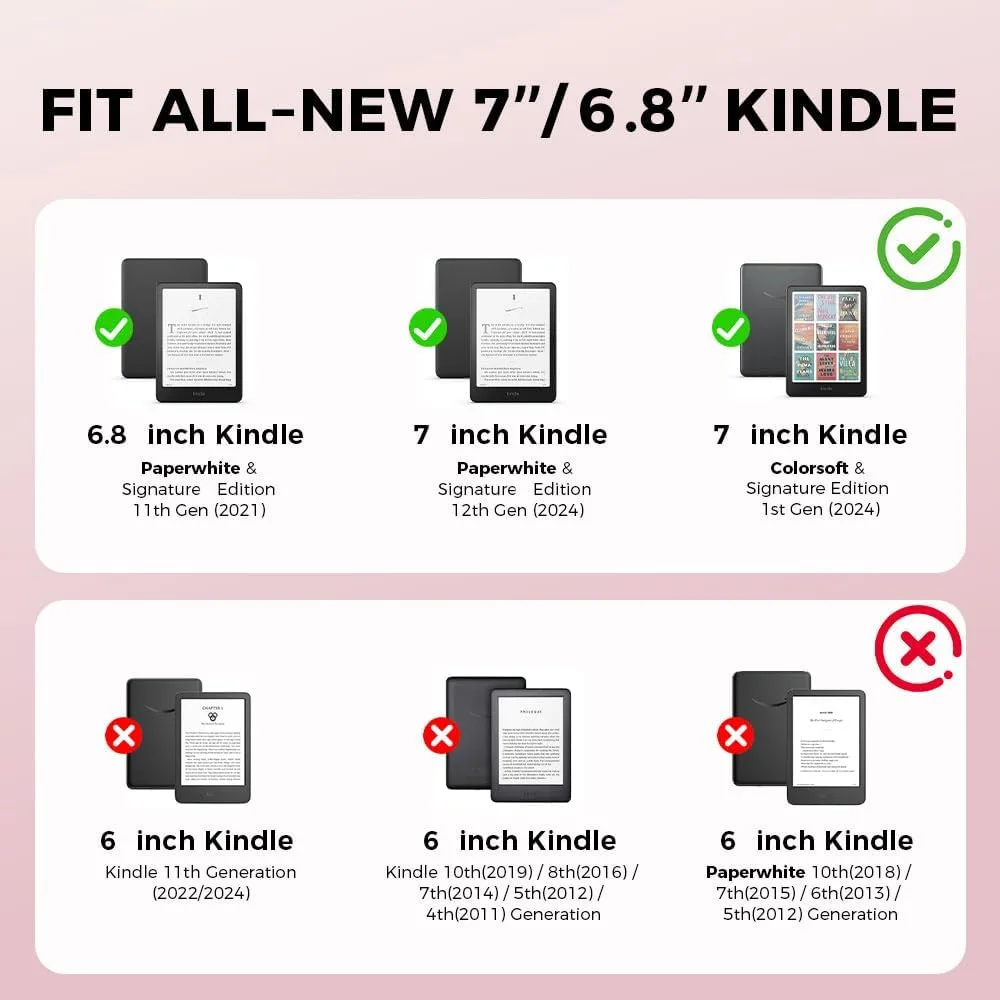 Pink Bow Case for 7"/ 6.8“ Kindle Paperwhite 12th/11th Generation