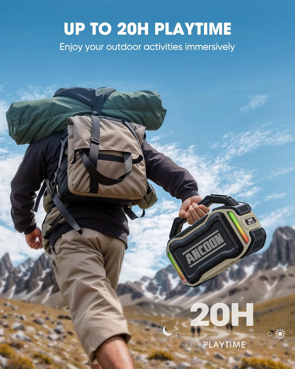 ANCOON Speakers Bluetooth Wireless: 80W(Peak) Loud Speaker with Bass, 20H Playtime, IPX6 Waterproof, Large Jobsite Speakers for Work, Outdoor, Workshop, Garage, Portable Speaker with TWS (Desert)