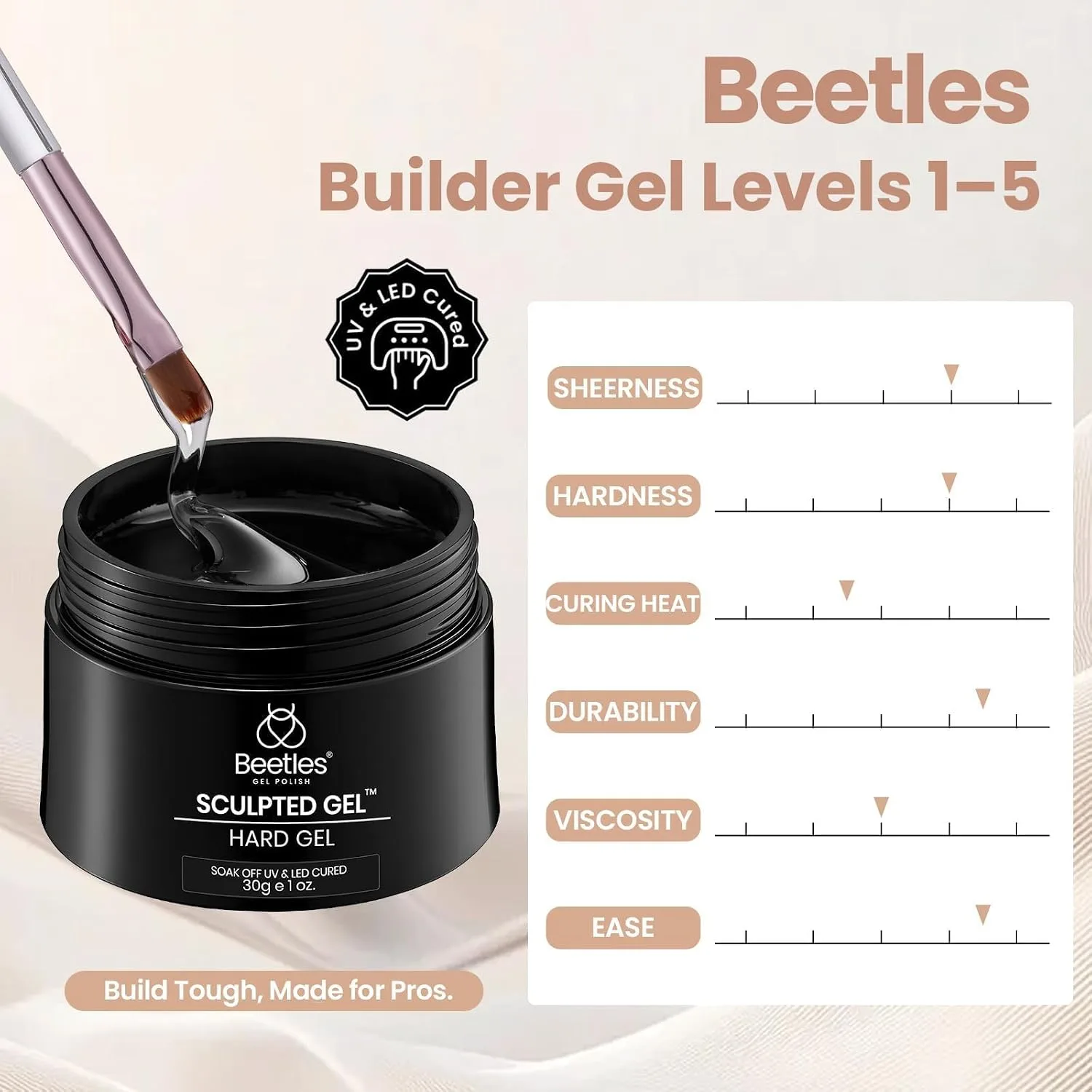 Beetles Hard Gel Clear Nude Brown, Bare Veil with Medium Square Nail Tips