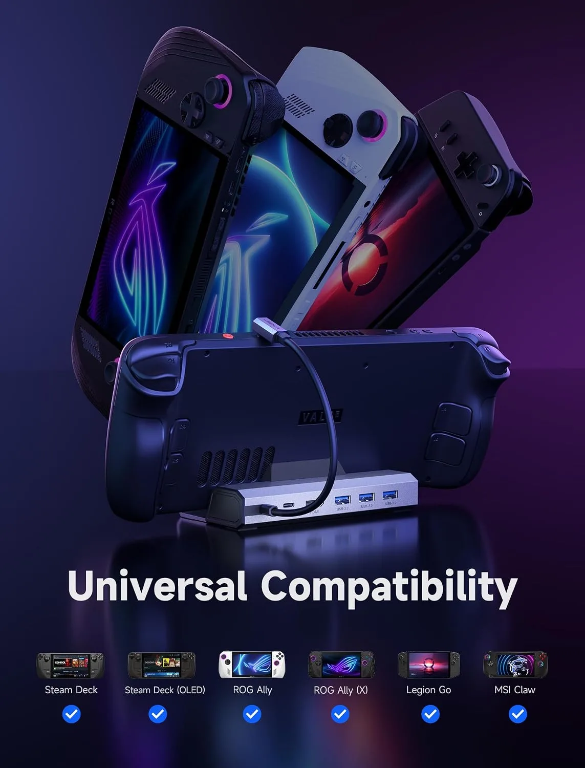 JSAUX 6-in-1 Docking Station & 65W Charger for Steam Deck/ROG Ally X-HB0603