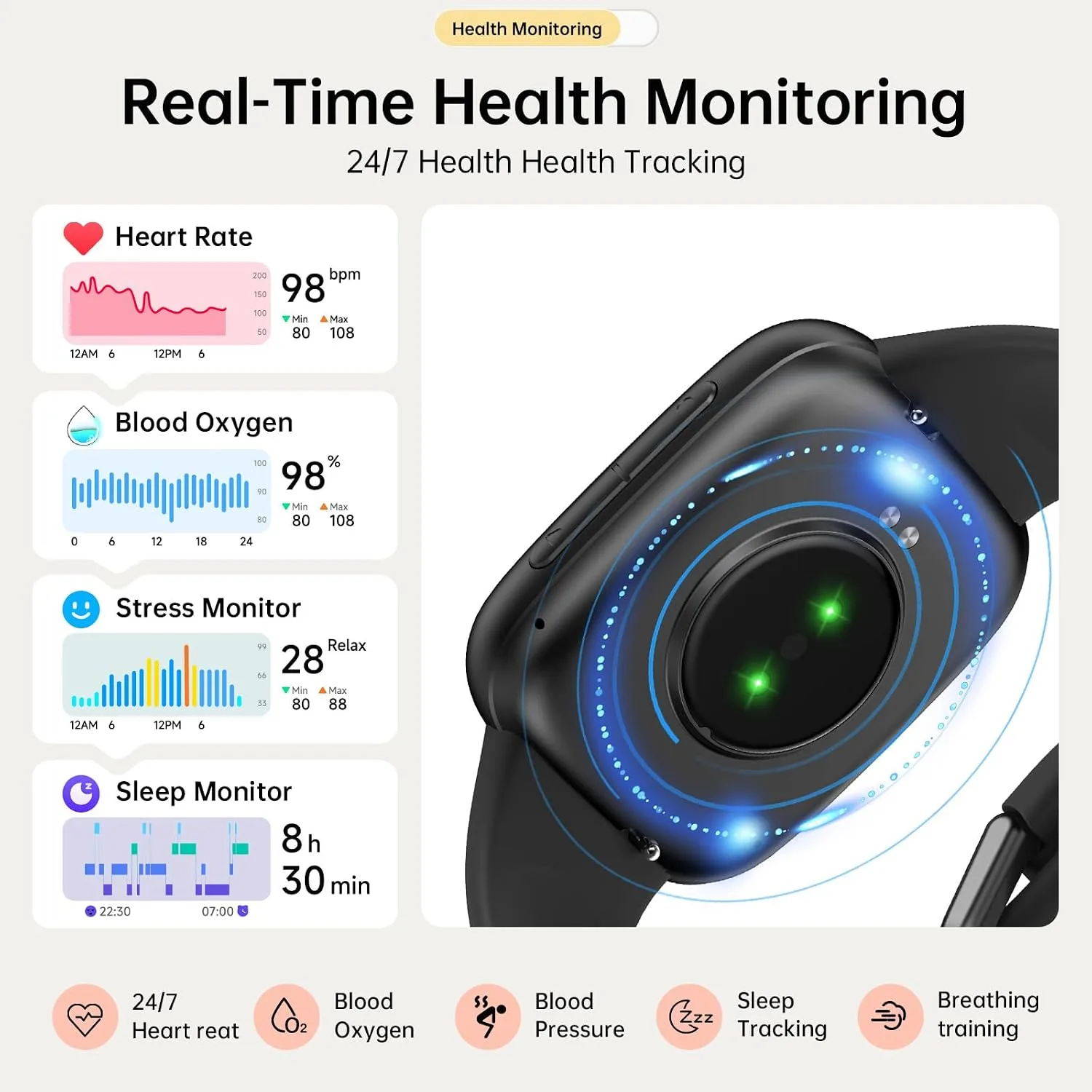 Quican Smart Watch for Women Men (2 Bands), 1.85" AMOLED Smartwatch for iPhone & Android Phones, Heart Rate/ SpO2/ Sleep Monitor, 3ATM Waterproof, Calls & Messages, 120+ Sports Modes Fitness Tracker