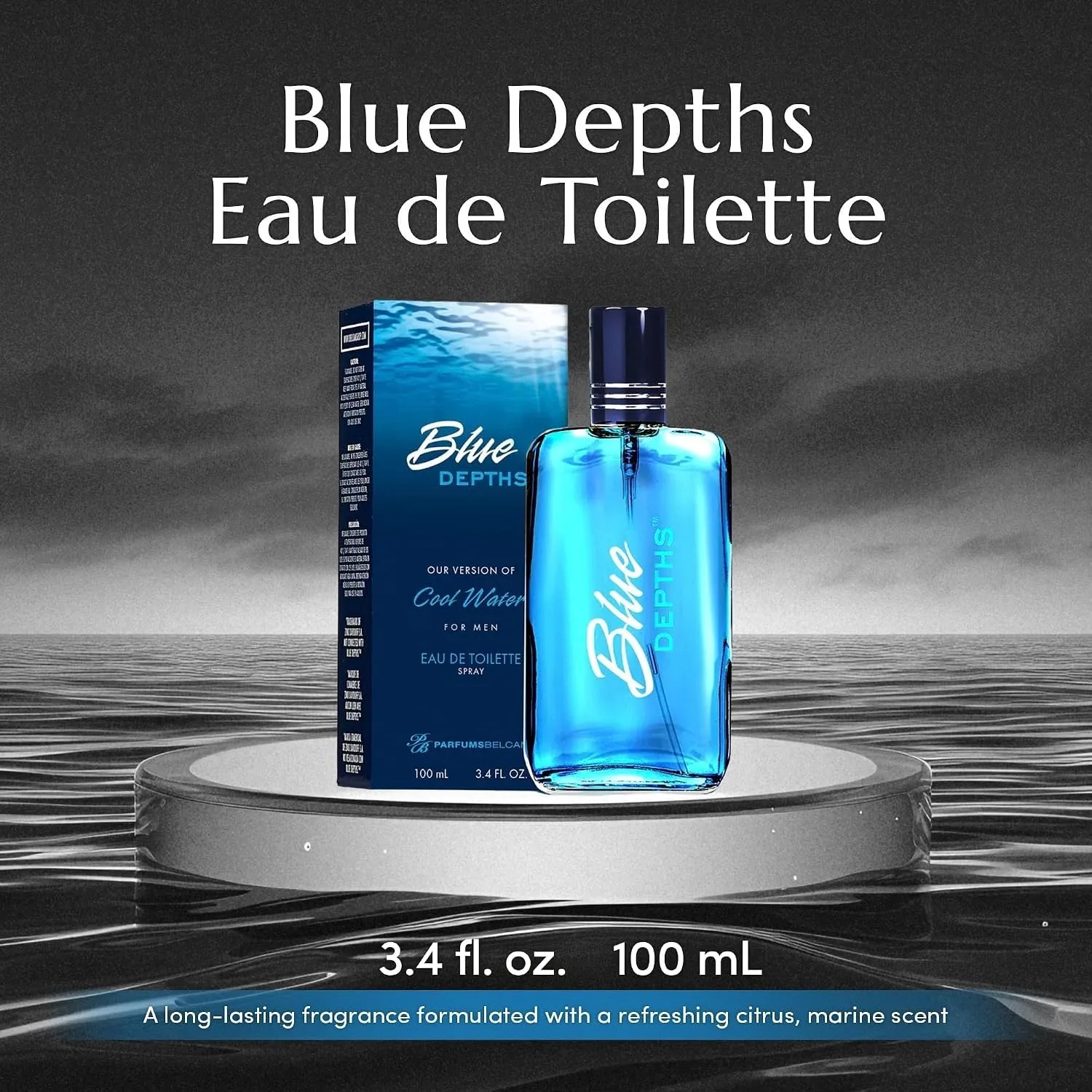 Belcam Beauty Blue Depths Eau de Toilette for Men, 3.4 Fl Oz, Pack of 2