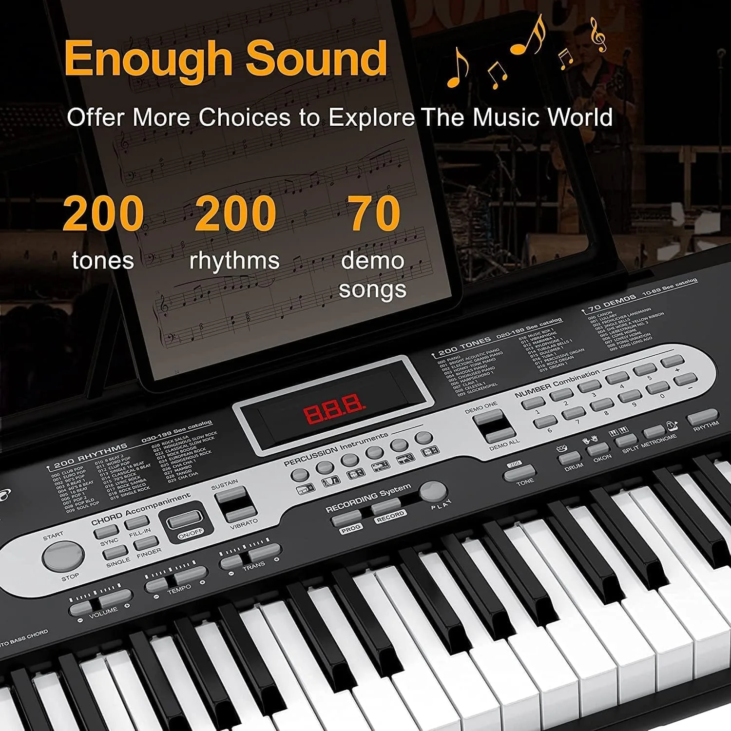 Garvee Electronic Keyboards Piano 61 Key, Portable Keyboards Piano with Microphone, Holder, Note Stickers for Beginners