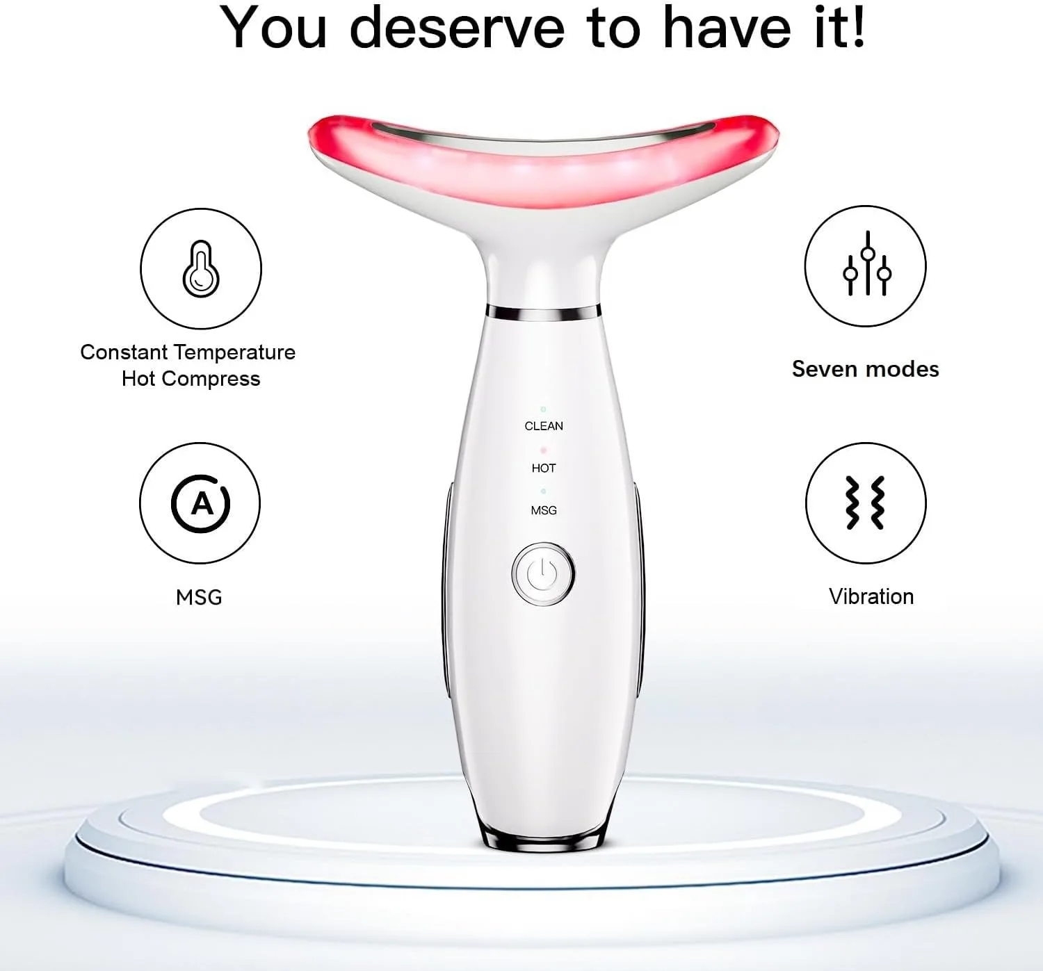 Face Massager -7 Color Red-Light-Therapy for Face and Neck for Wrinkles, Double Chin, Vibrating Facial Massage (White)