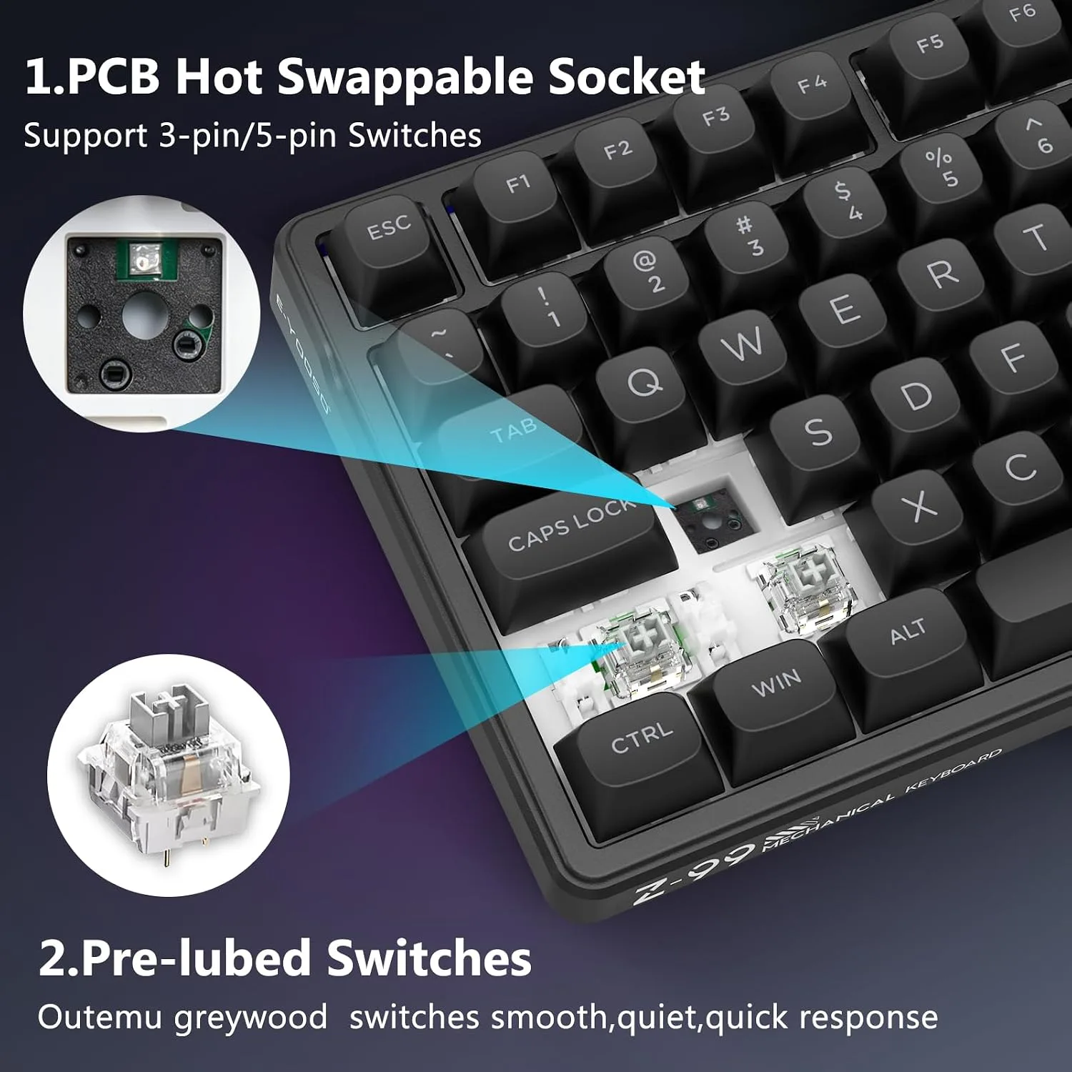 HUO JI Z-99 Wired Mechanical Keyboard, Creamy Sound, RGB Backlit, Black