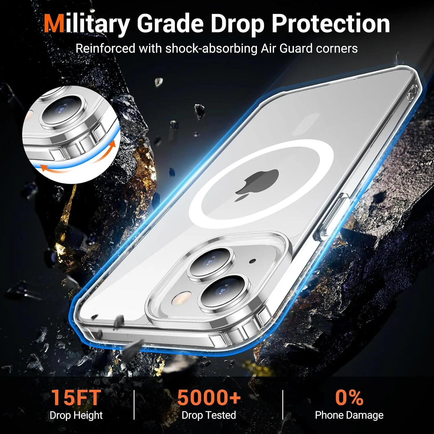 Temdan for iPhone 15/14 Plus Case with Screen Protector Clear