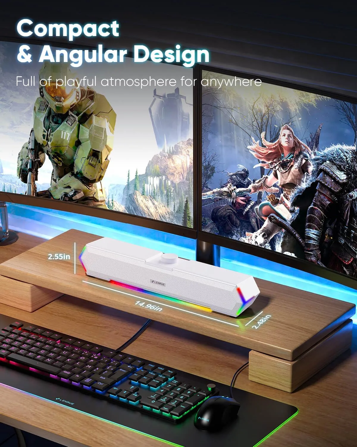 LENRUE G11 Computer Speakers for Desktop, Touch Lights PC Speakers with Surge Clear Sound, USB C/USB Powered, AUX Audio for Computer Desktop PC Laptop Desk