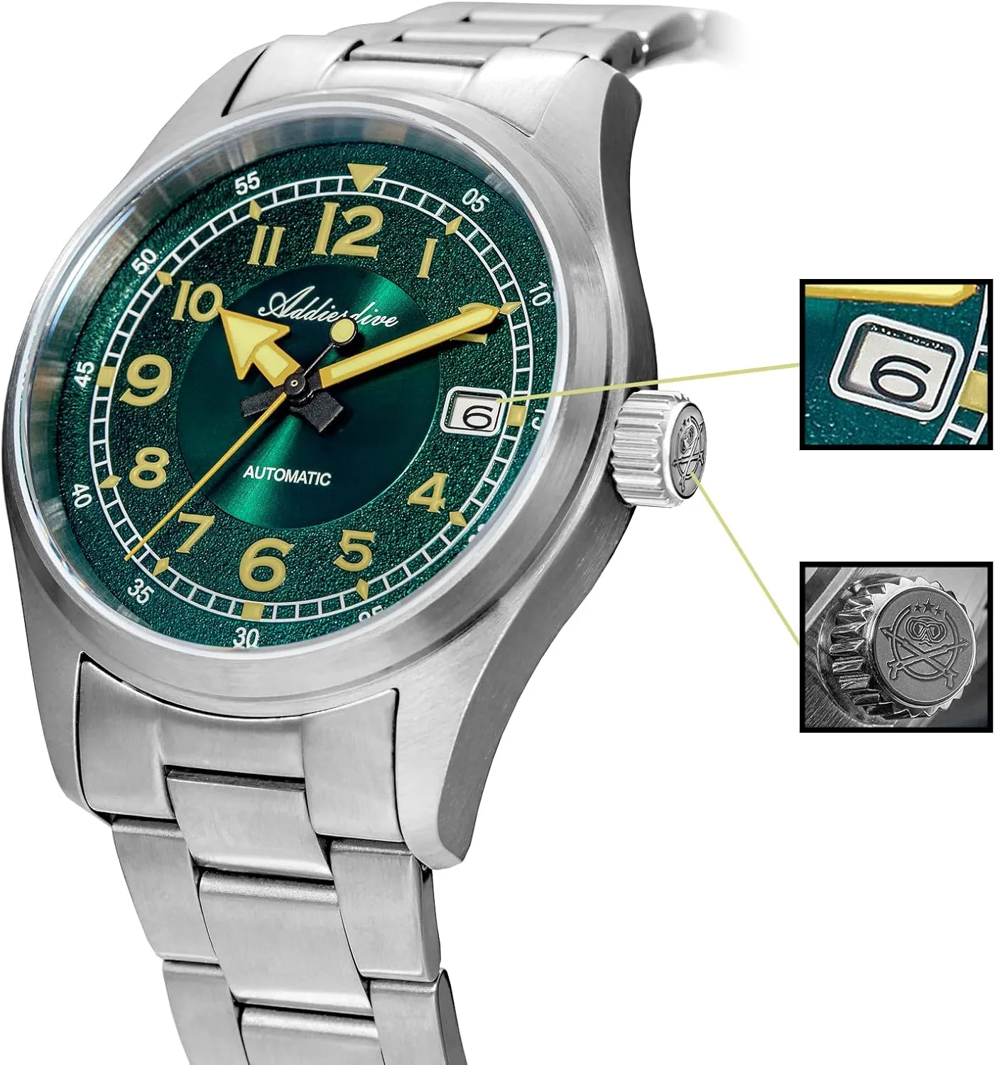 ADDIESDIVE Automatic Watches for Men Stainless Steel Diver 200 M Luminescent Analog Business Casual Dress Watch Men