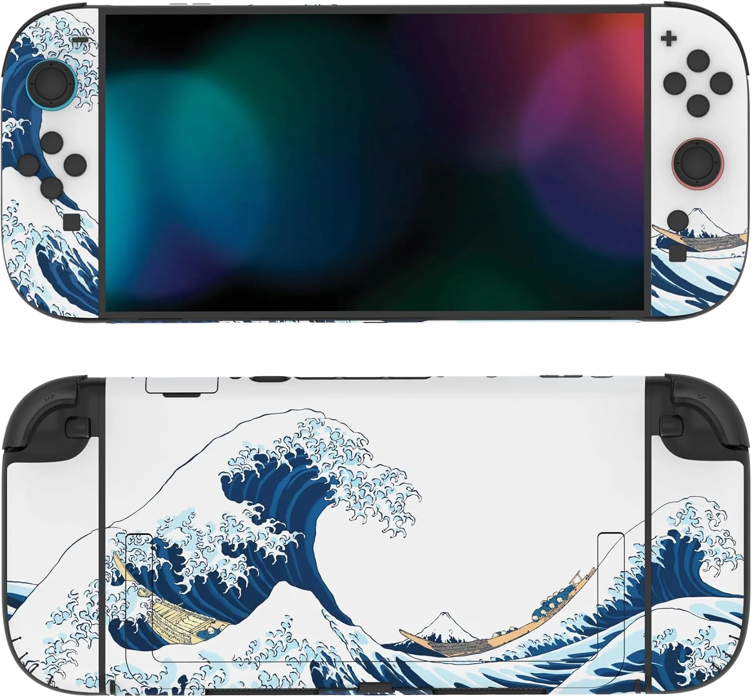 PlayVital for Nintendo Switch 2 Skin Full Set (2-Pack) - Protective Vinyl Decal Stickers for Switch 2 Console, Joycons, Handle Grips & Dock | No Residue, Anti-Scratch - The Great Wave Off Kanagawa