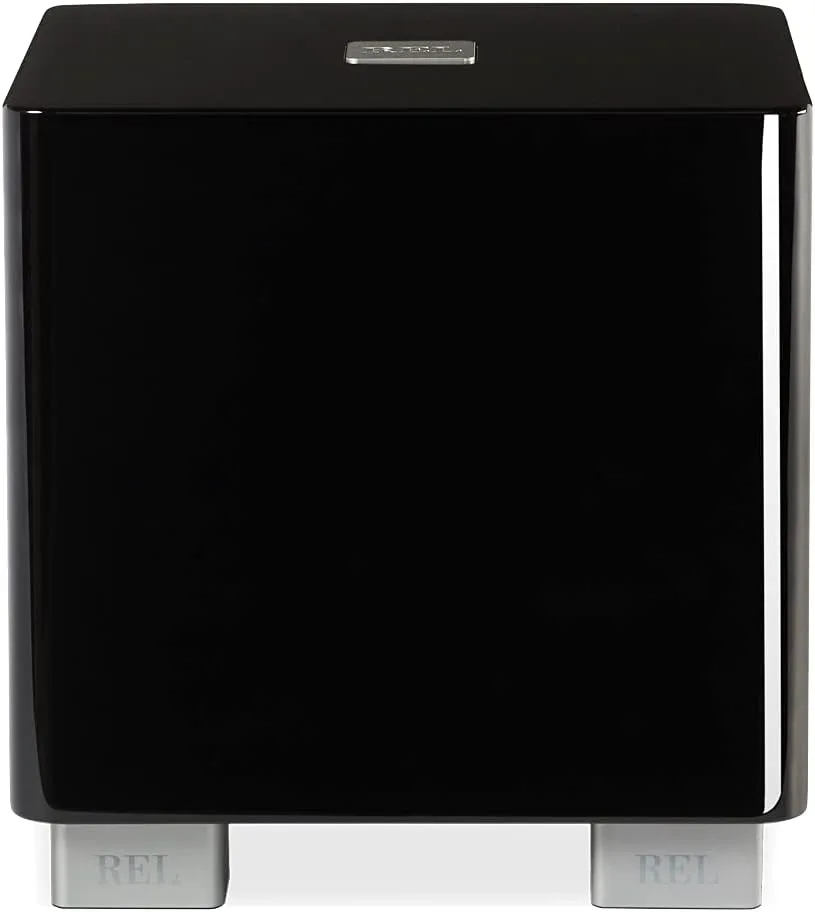 REL T/5x 8-Inch Powered Subwoofer – Compact Sealed Design with Class AB Amplifier, RCA Inputs, and Powerful Bass for HiFi Stereo Systems, Home Theater, and Surround Sound – High Gloss Black Finish