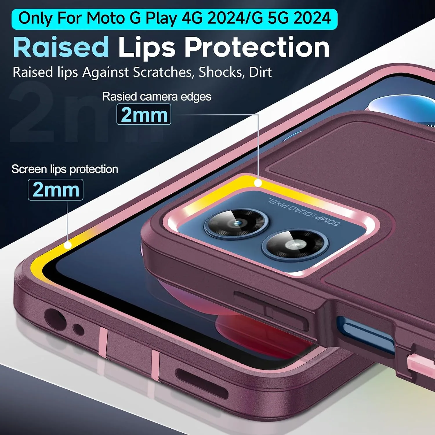 LeYi for Moto-5G-2024 Case: 𝗡𝗼𝘁 𝗣𝗹𝗮𝘆, 3-Layer Full Body, Wine Red