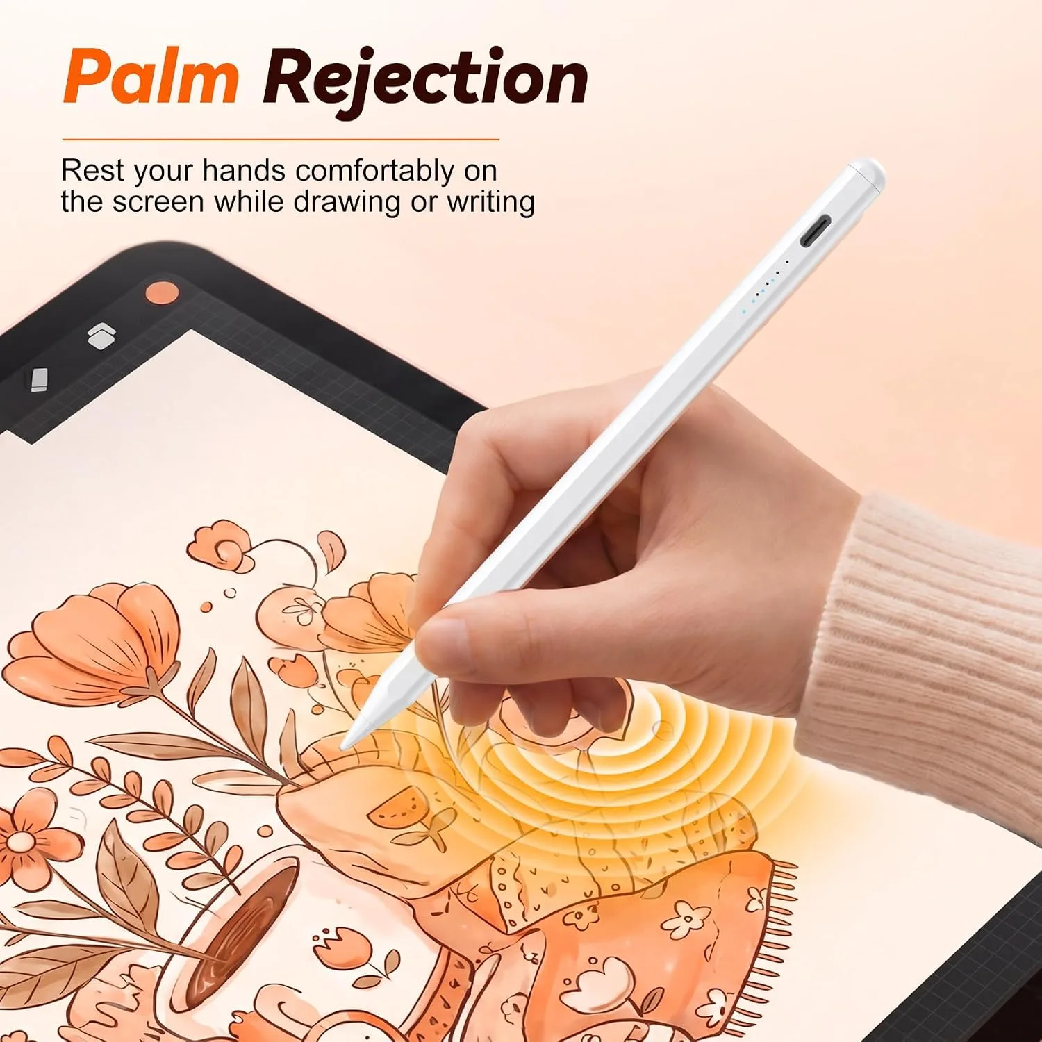 Stylus Pen for iPad 2018-2026 Gen, Fast Charge, Palm Rejection-White
