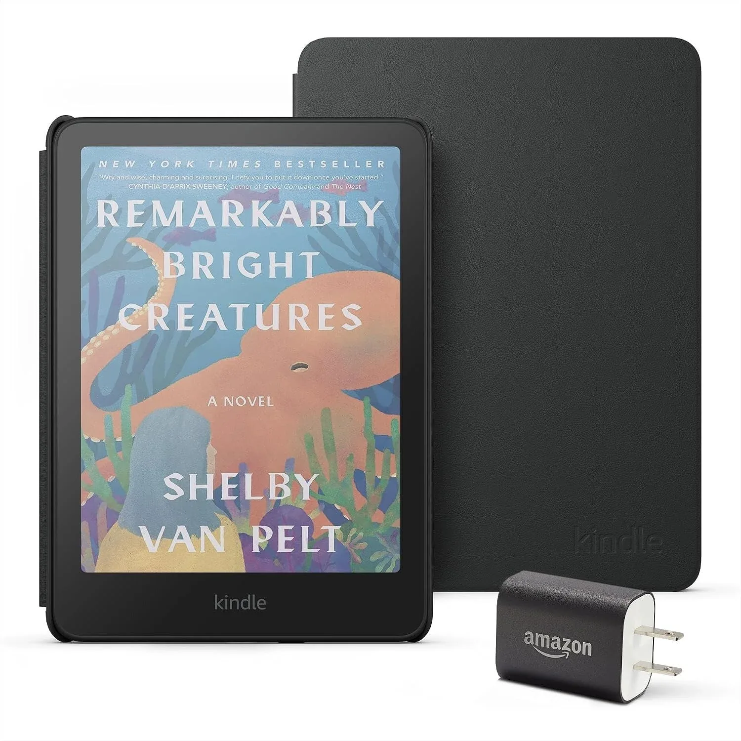 Bundle Kindle Colorsoft 16GB con funda de cuero vegetal y adaptador de corriente, color negro