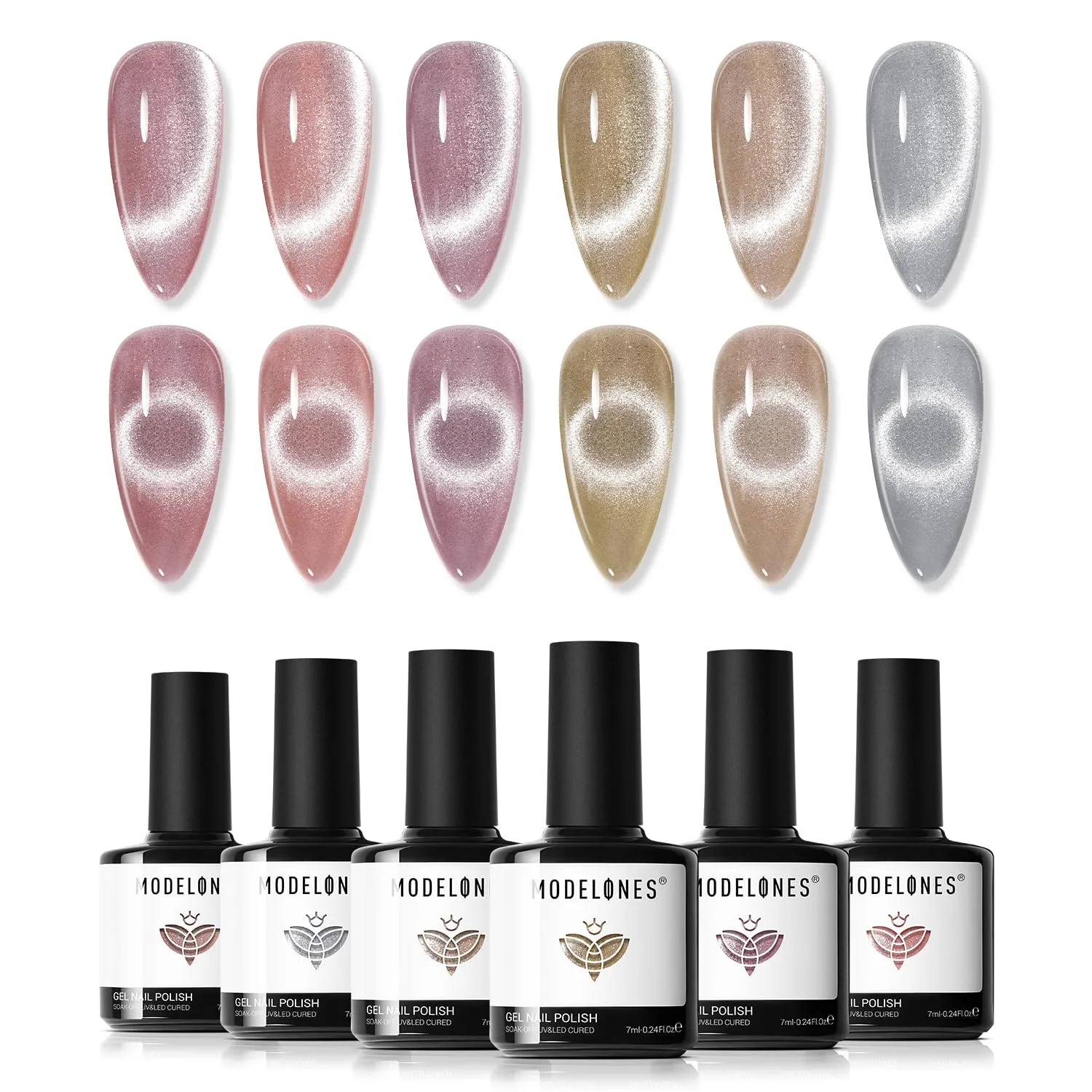 modelones Cat Eye Gel Nail Polish Set Glitter 6Colors Pink Nude Brown