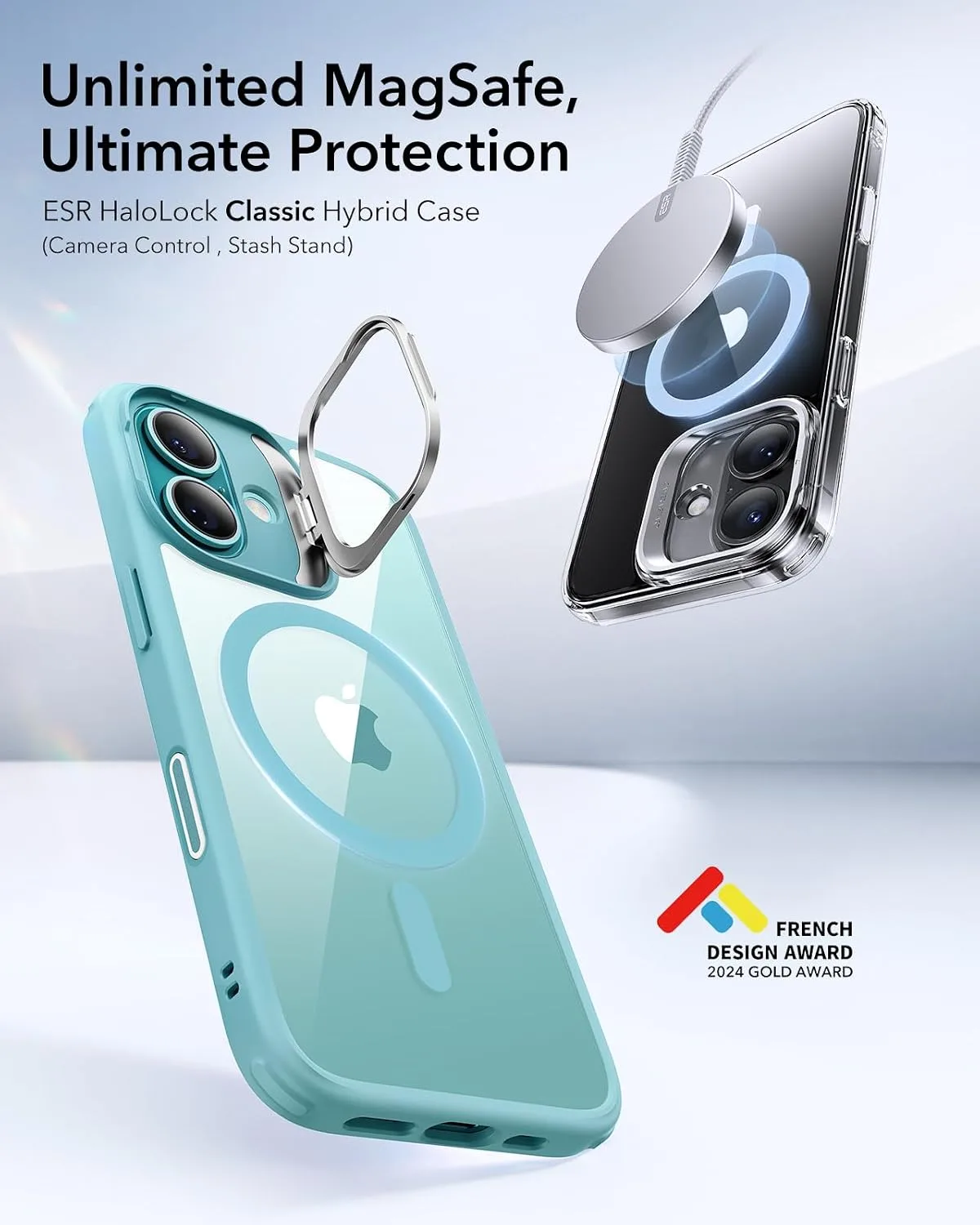 ESR Classic Hybrid Case for iPhone 16 with Flex Stand, Clear Green