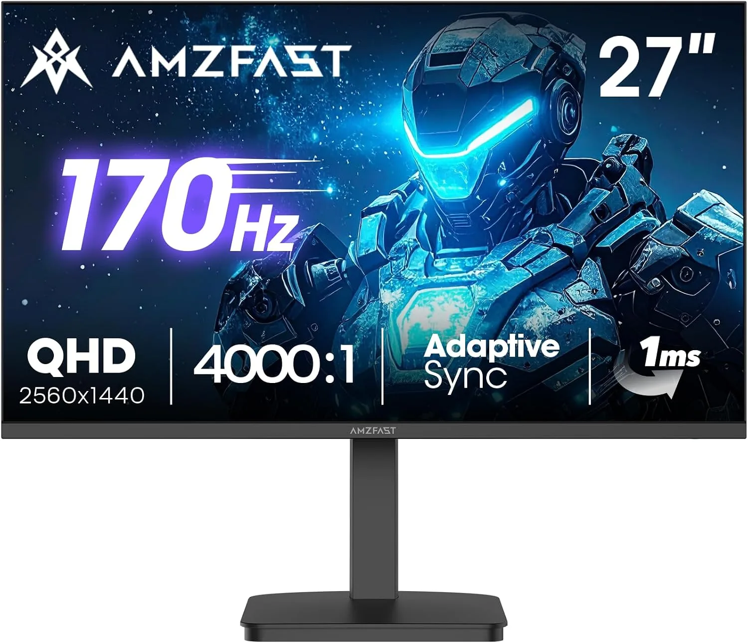 Amzfast 27 Inch Gaming Monitor 170Hz WQHD (2560 x 1440) Height Adjustable