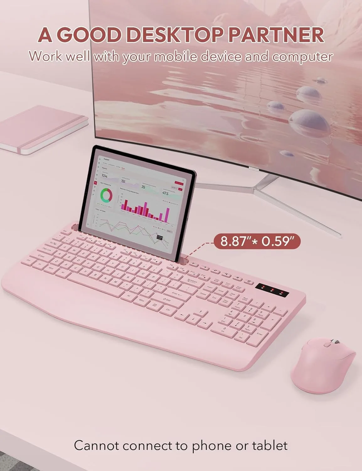 SABLUTE Wireless Keyboard and Mouse Combo, Full Size, Ergonomic Wrist Rest
