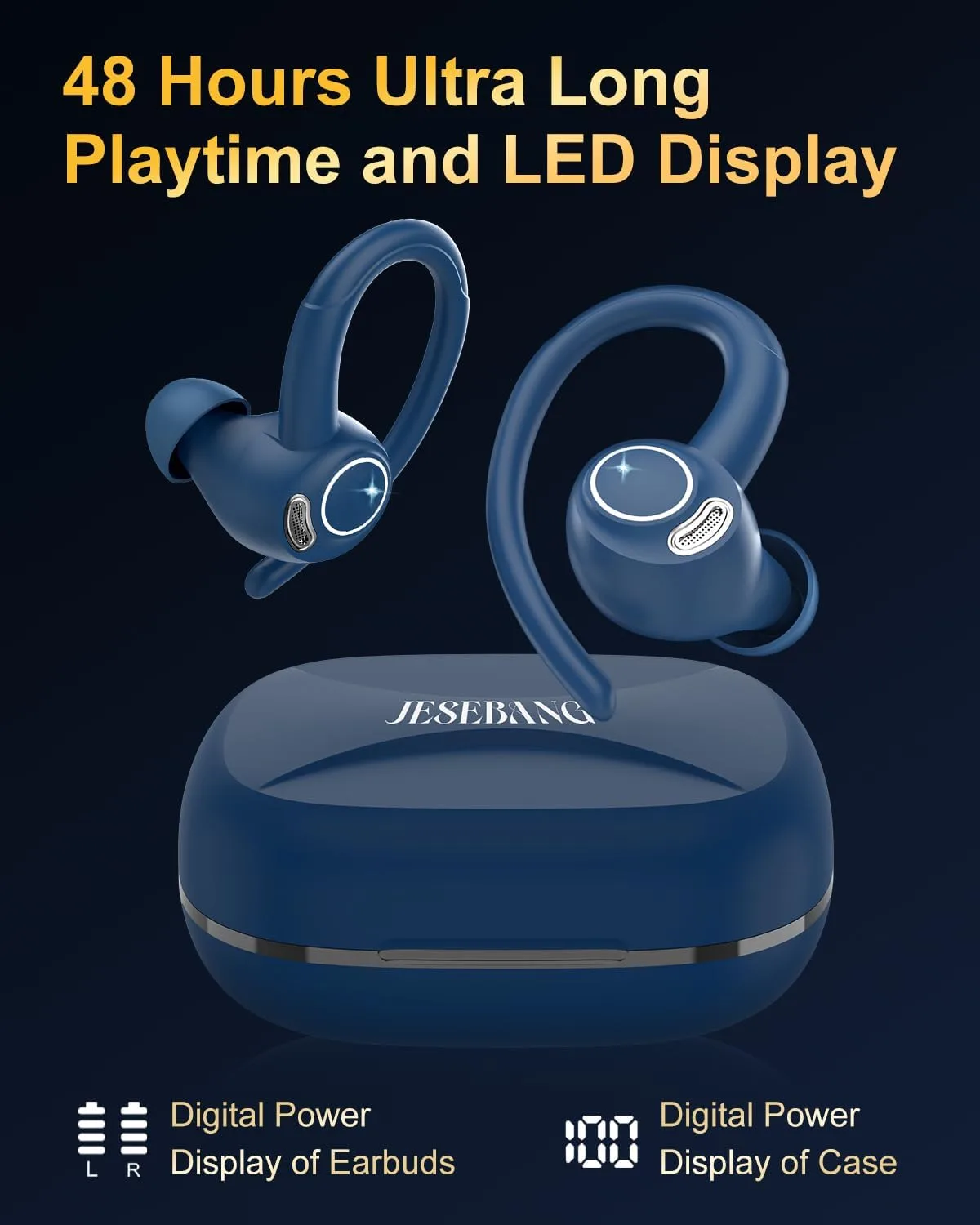 Wireless Earbuds, Bluetooth 5.4 Headphones Sport Over Ear Buds With ENC Mic