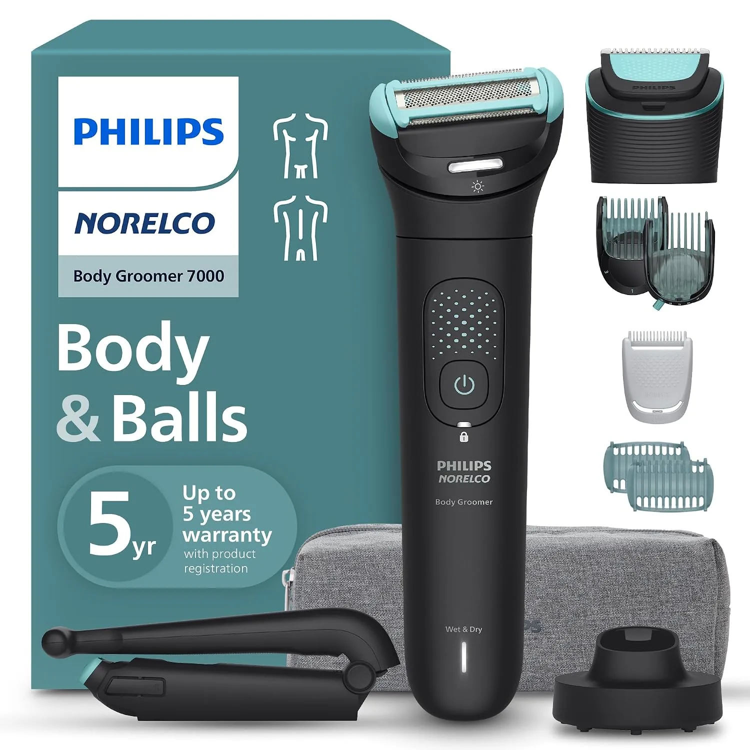 Norelco Philips Norelco Body Groomer 7000, Body & Balls, Dual Head Trimmer & Shaver