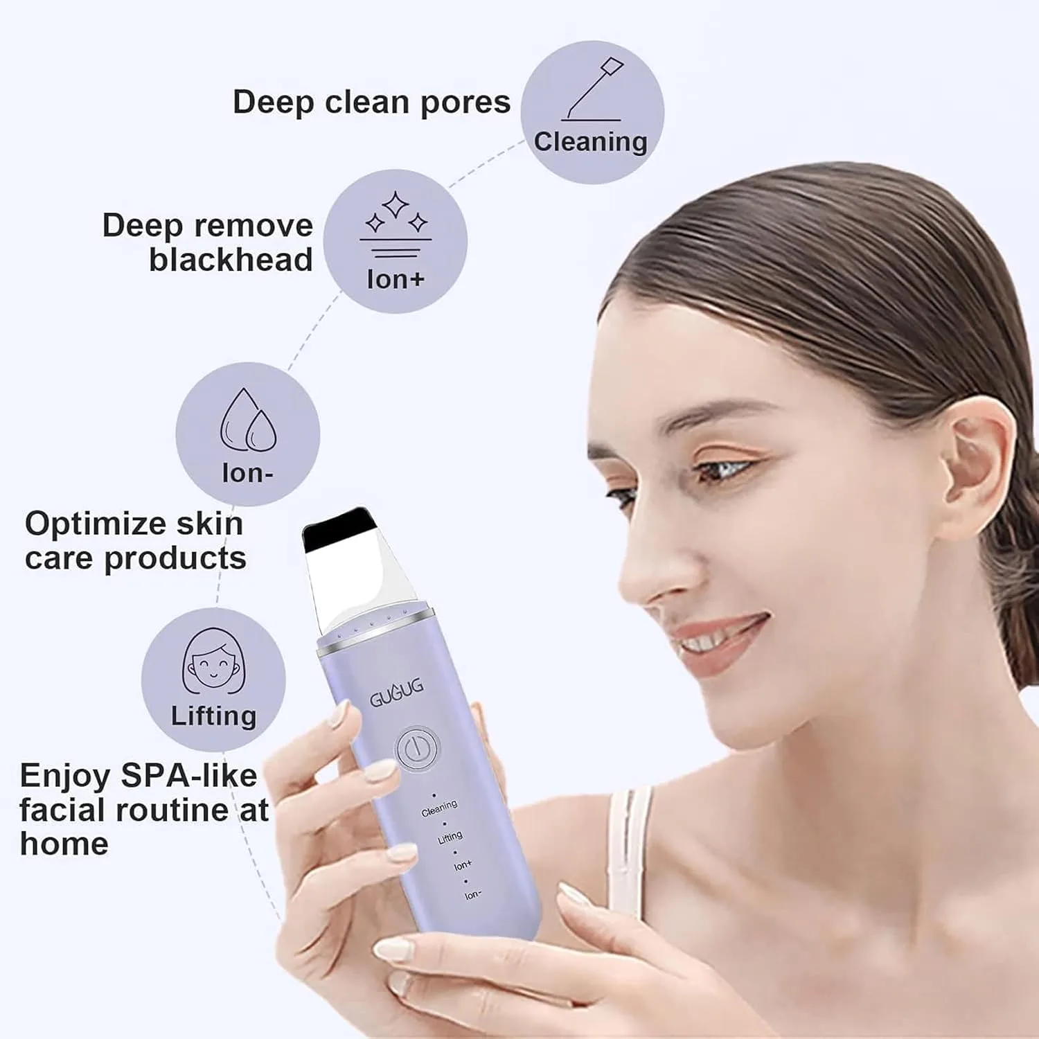 GUGUG Skin Scrubber Spatula Pore Cleaner Blackhead Remover,4 Modes,Purple