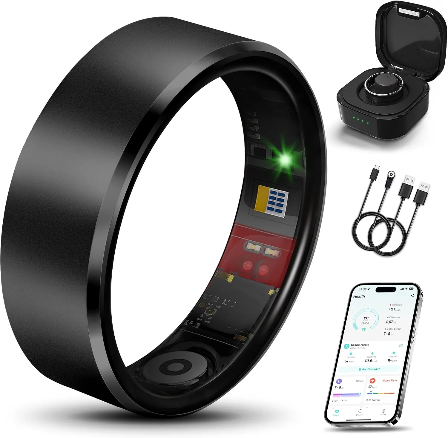 Smart Health Ring Fitness Tracker for Men Women, New Black 13