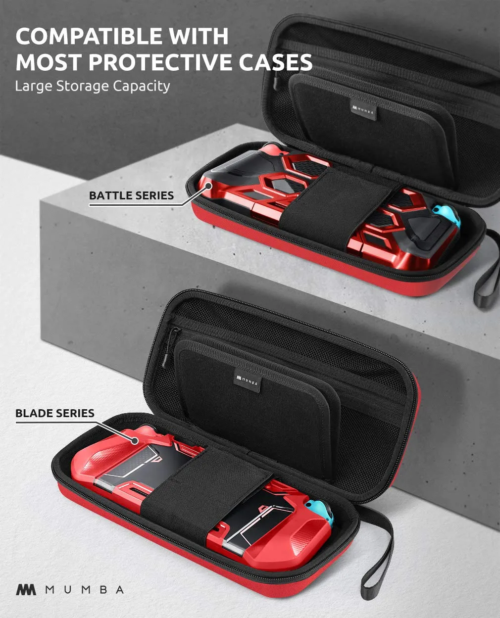 Mumba Carrying Case for Nintendo Switch OLED & Nintendo Switch 1, [Fits Protective Cases][Plus Version] Protective Hard Shell Travel Carry handbag Pouch for Blade/Battle/Rugged Protective Case (Red)