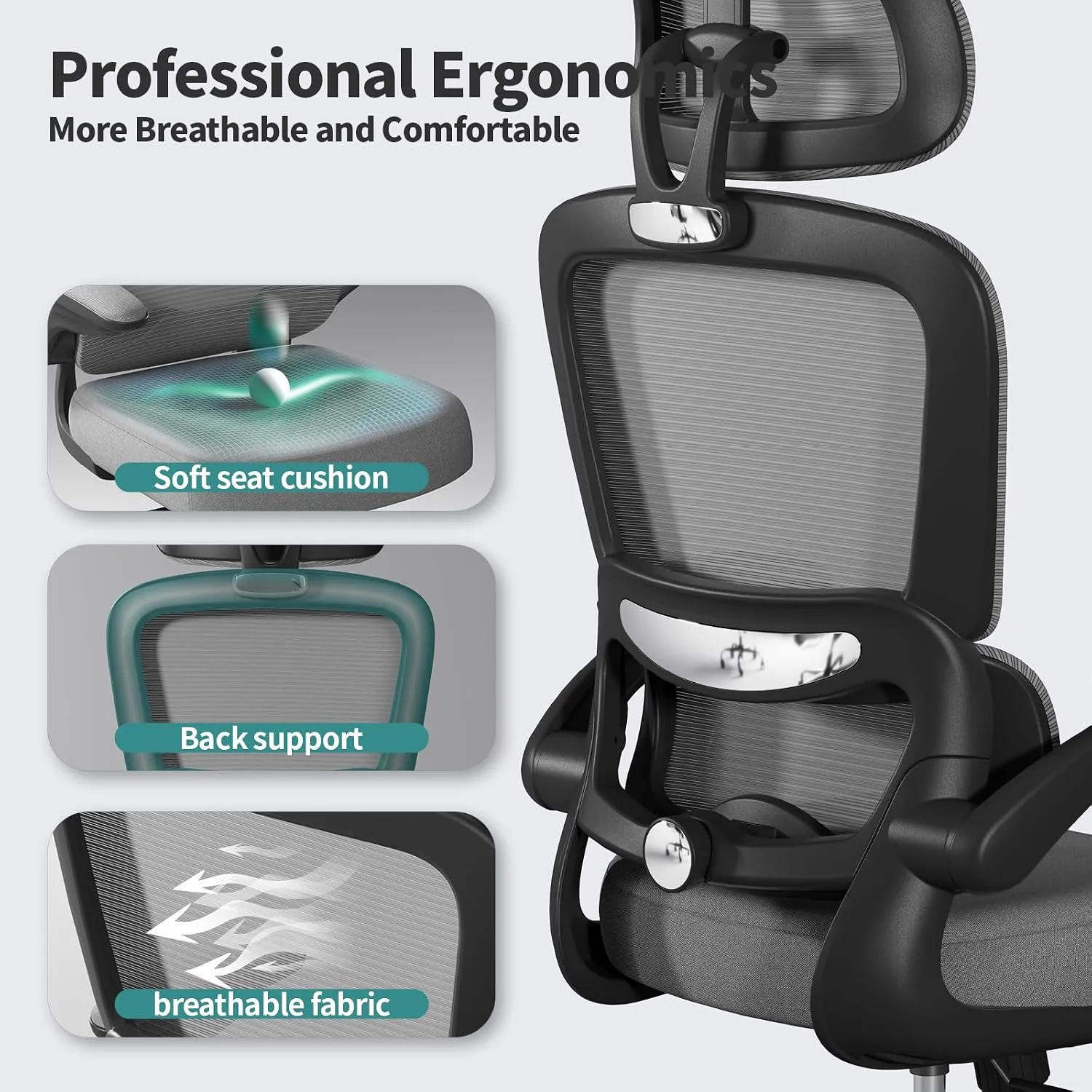 TRALT Office Chair Ergonomic Desk Chair with Lumbar Support Dark Grey, 1