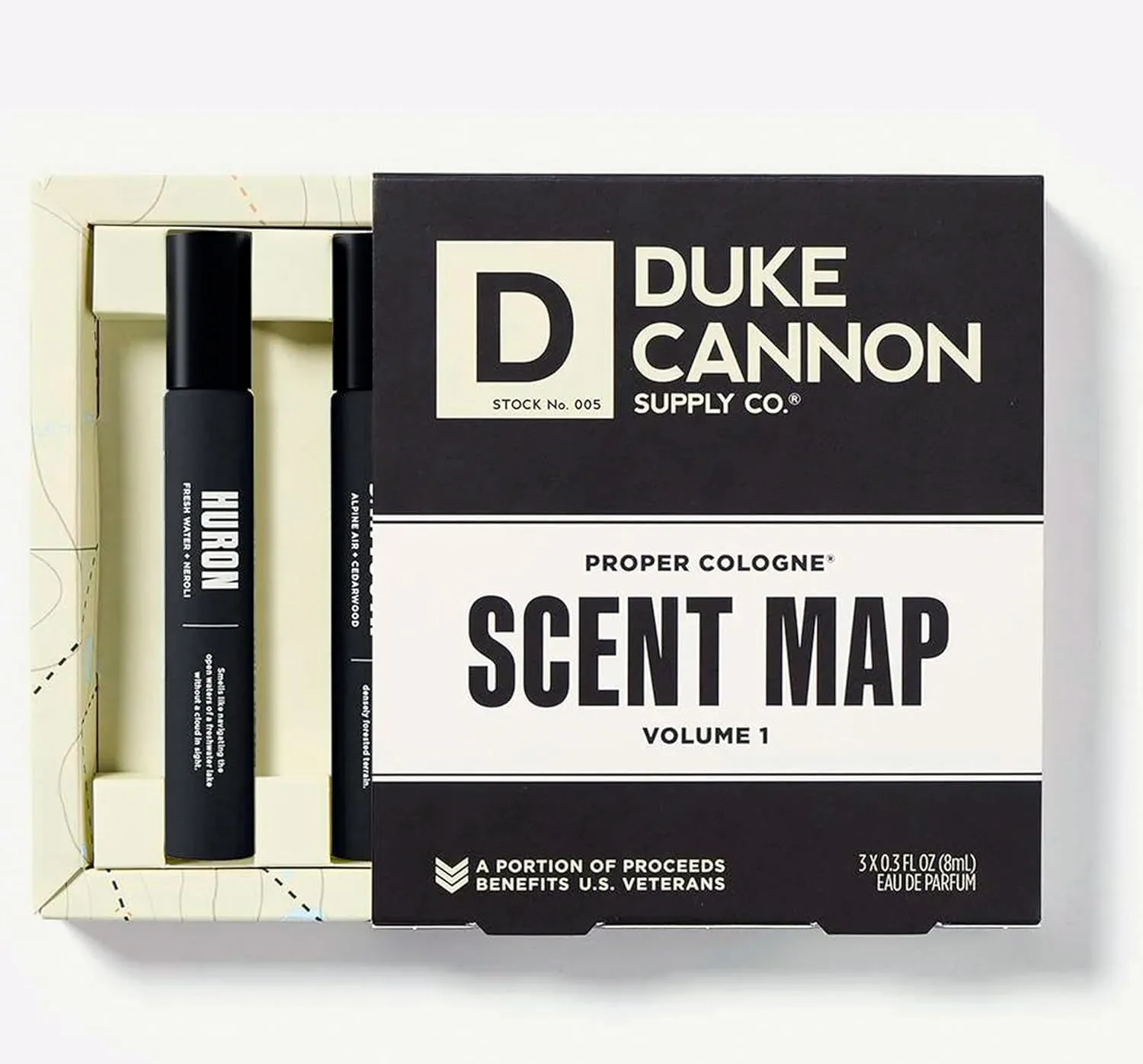 Duke Cannon Supply Co. Proper Cologne Sampler Scent Map - (3 Pack) 0.3 fl oz - Eau de Parfum Cologne for Men - Sawtooth, Huron + Midway Scents - Classic, Masculine Fragrances