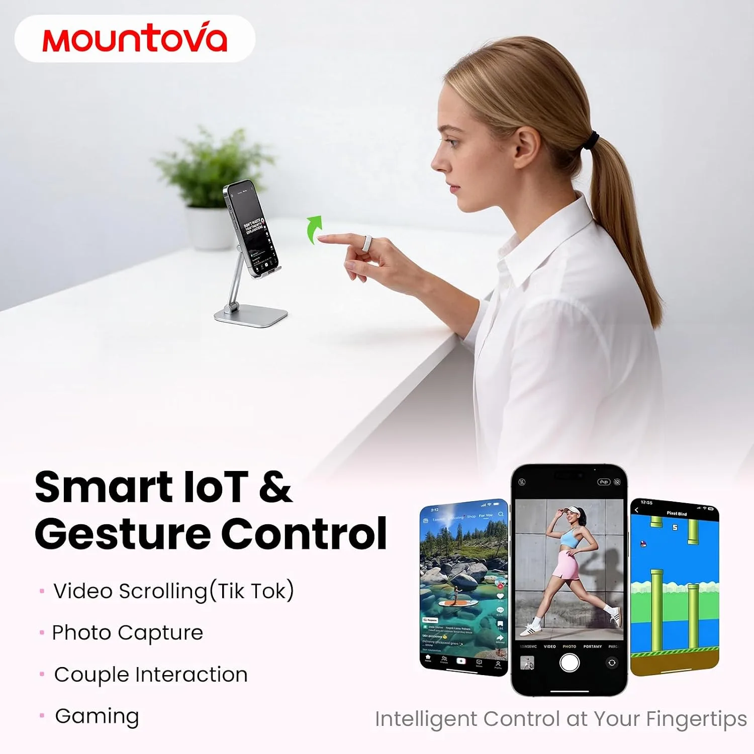 White MounTova T3 Ceramic Smart Ring for Women, Sleep & Health Tracker