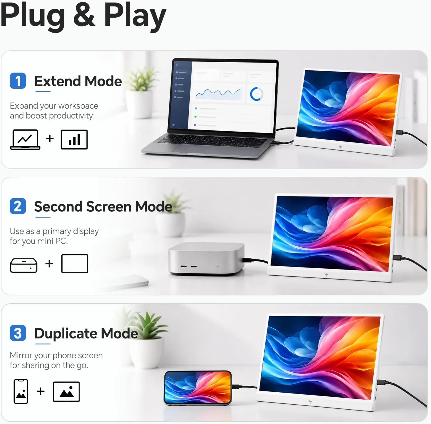 KTC Portable Monitor 15.6 Inch, FHD USB-C HDMI Laptop Screen, White, H15F8
