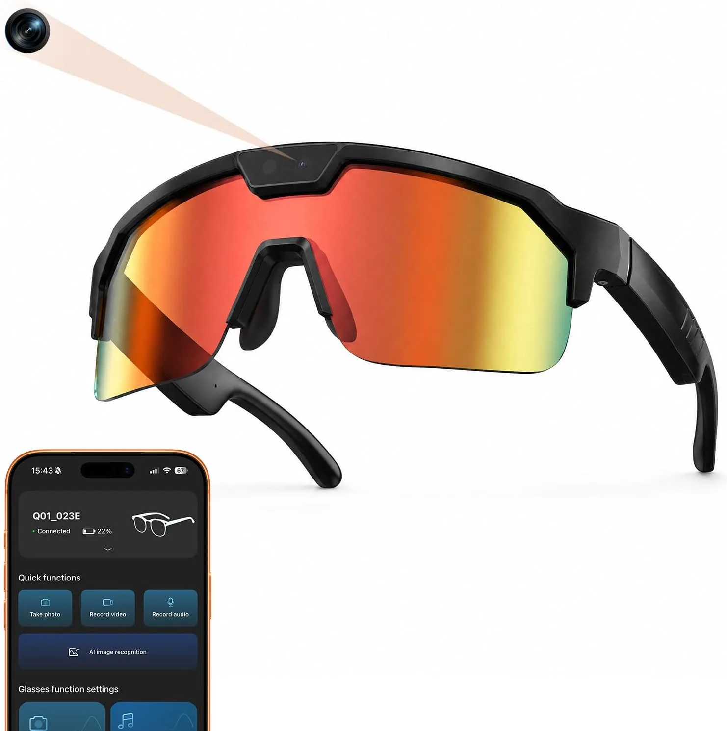 AI Smart Glasses with 35MP Camera,1200P EIS Video Recorder for Cycling