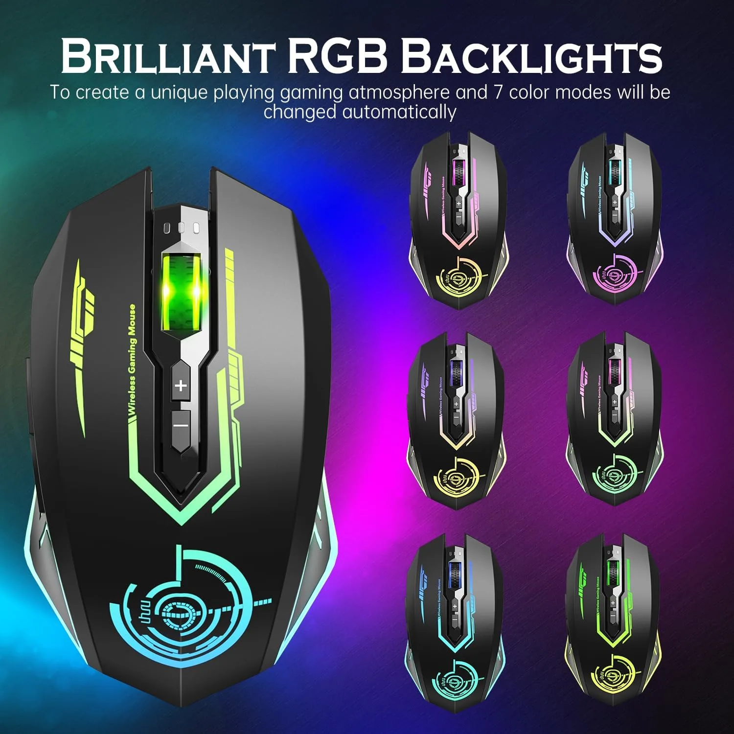 UHURU Wireless Gaming Mouse, Rechargeable 10000 DPI LED PC Mouse