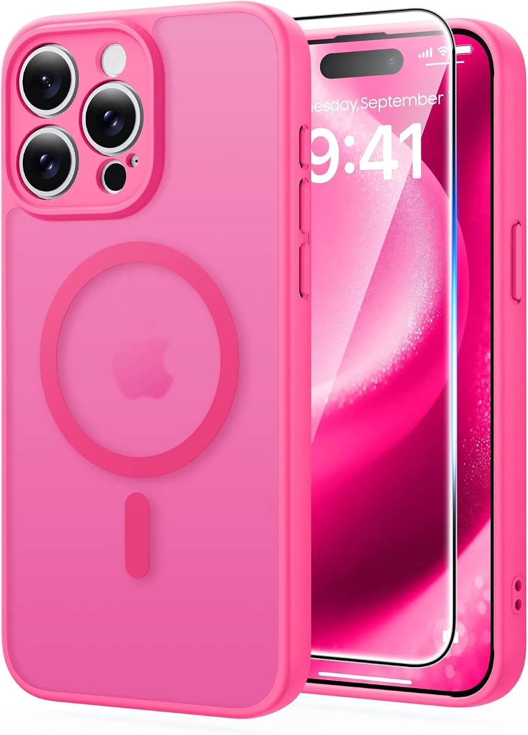FNTCASE for iPhone 15-Pro Max Case Fit for MagSafe Hot Pink