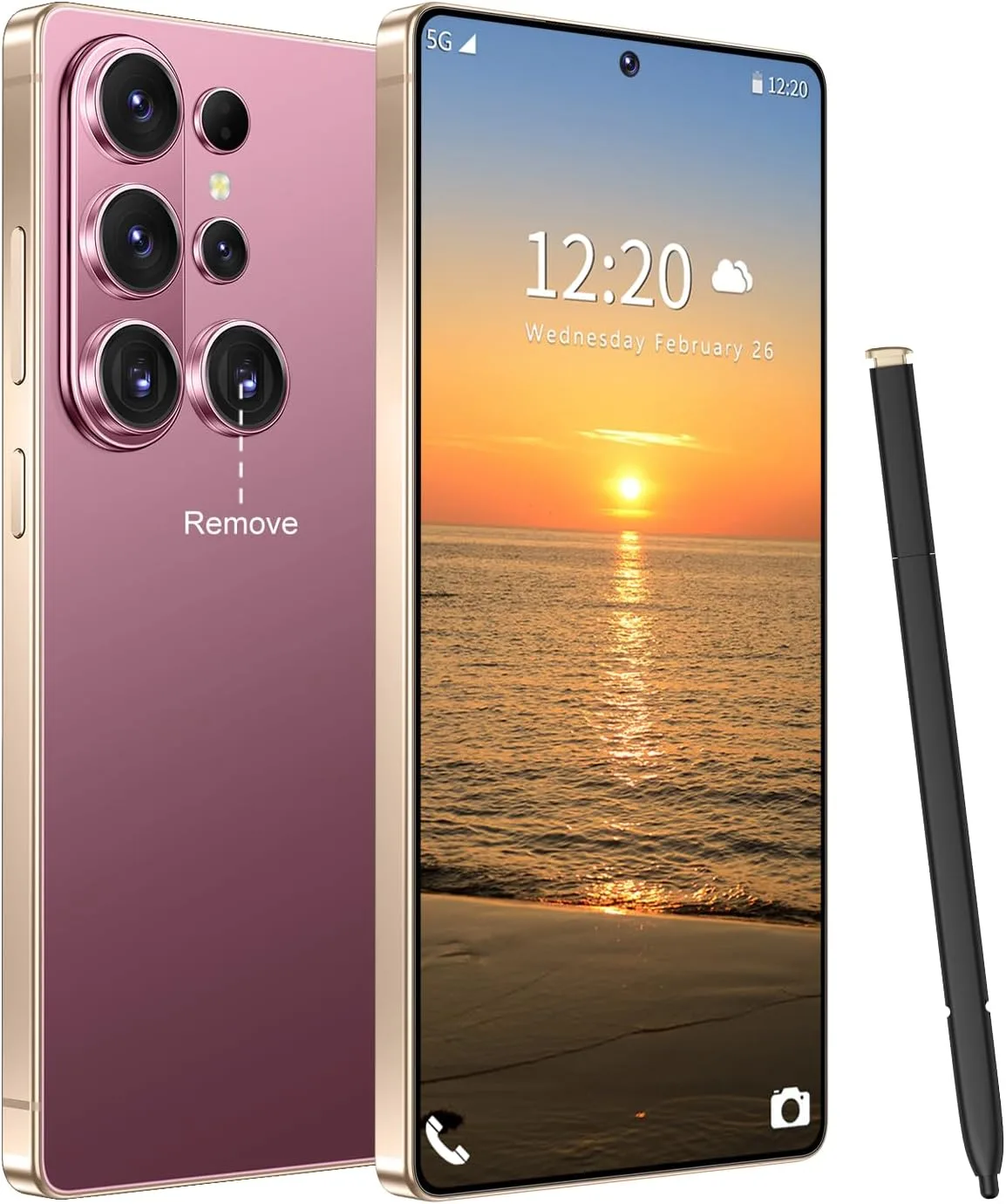 Huness 26Ultra Unlocked Cell Phone,Built in Pen,16+1TB Unlocked Phone, Android 15 Battery 7000mAh 6.99" HD Screen Smartphone, 5G/Face ID/Fingerprint Lock/Dual SIM/GPS (Rose Gold)