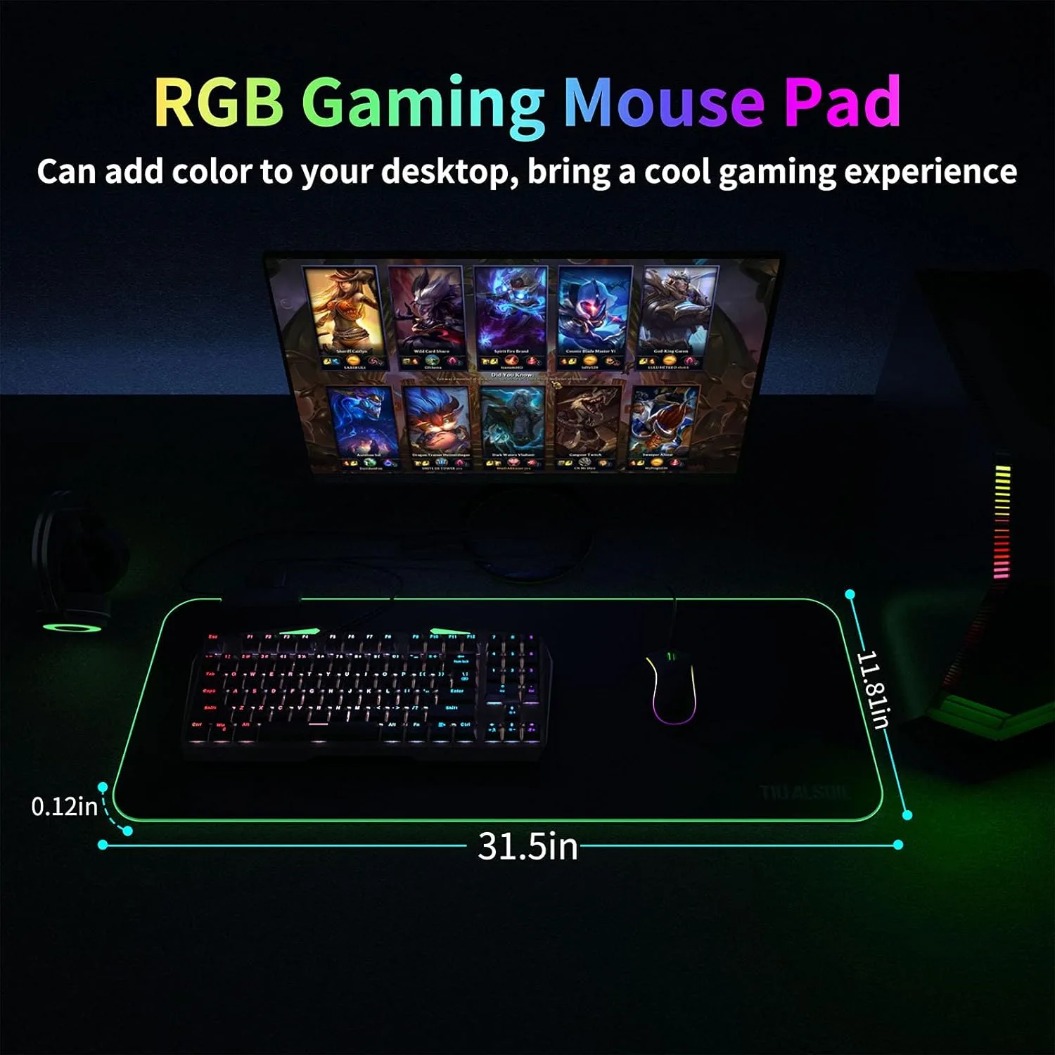 TIDALSOIL RGB Gaming Mouse Pad with 4-Port USB Hub, 31.5x11.8 in Desk Mat