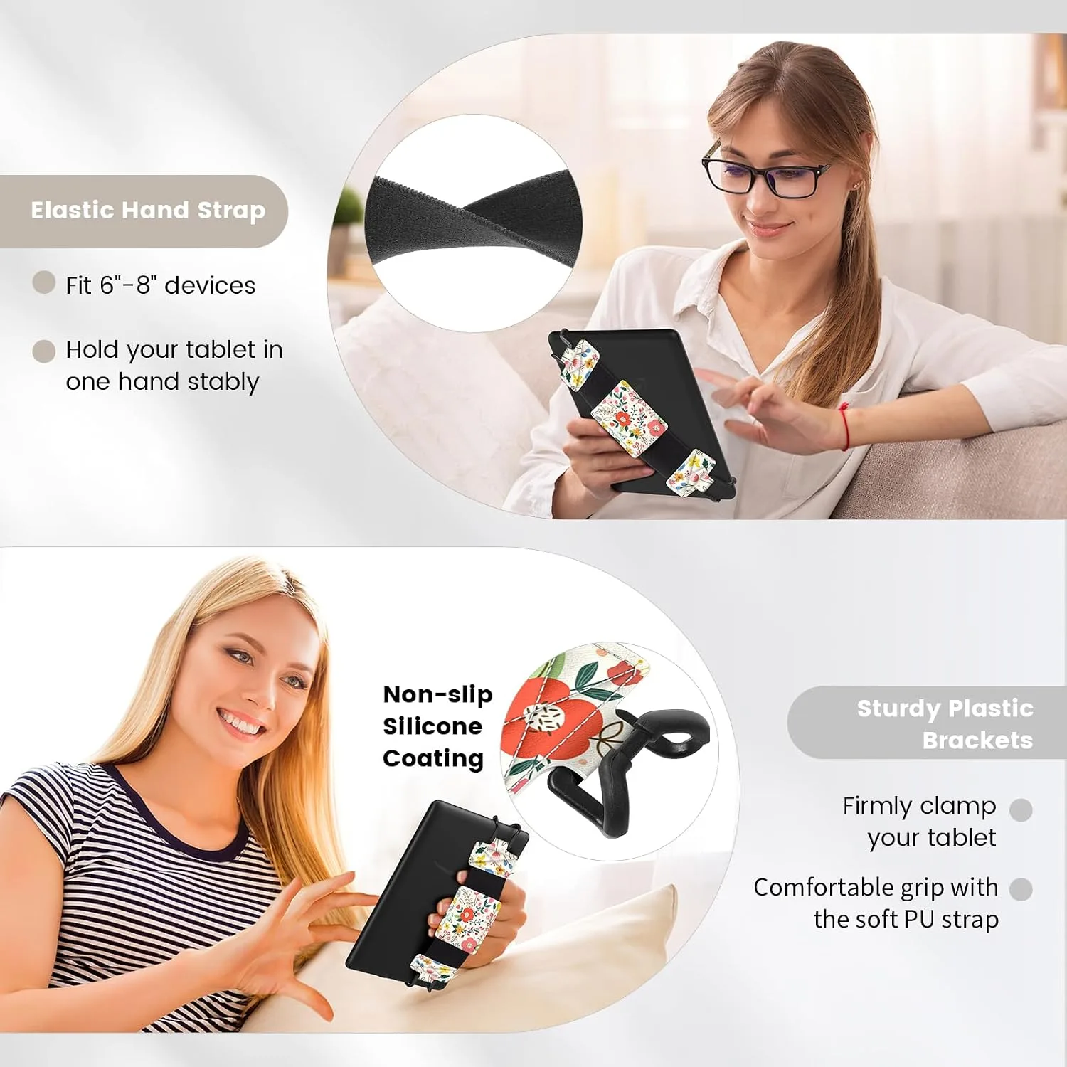 MoKo Soft Hand Strap for 6-8" Kindle eReaders Fire Tablet, Full Flowers