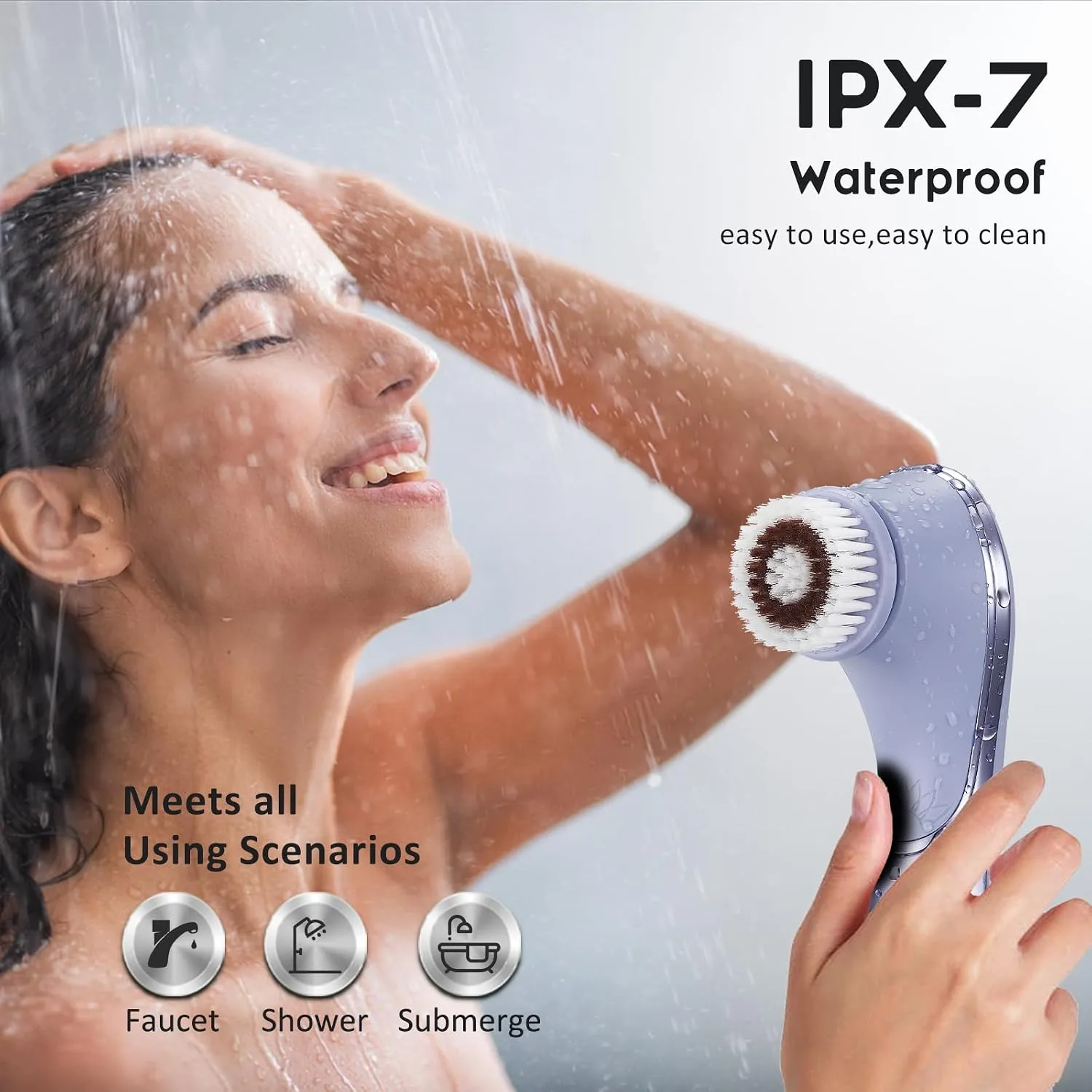 Facial Cleansing Brush, Rechargeable Electric Face Scrubber, 2 Speed Modes