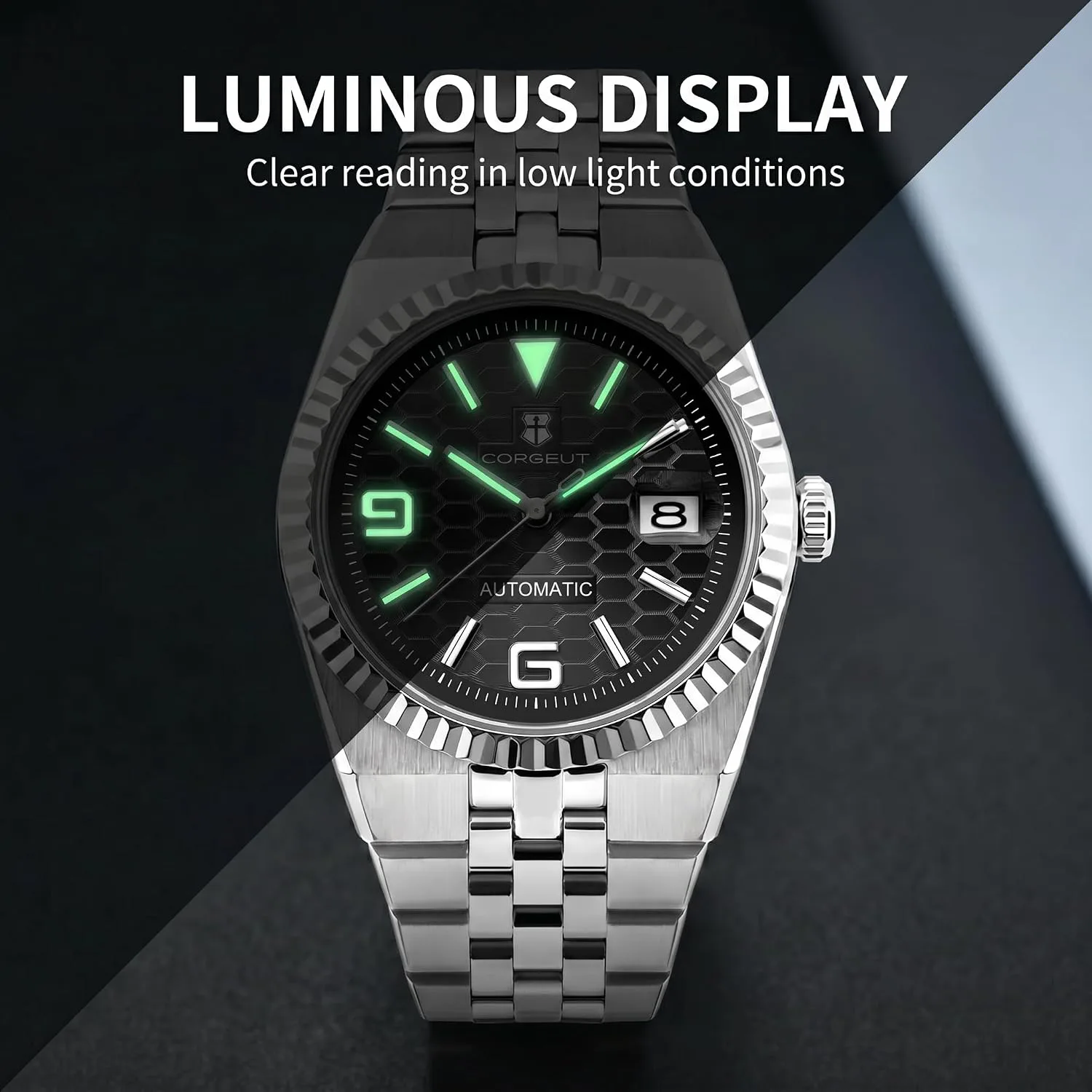 Corgeut Automatic Diver Watch for Men - 40mm Sapphire Crystal, 100M Water Resistant, Luminous Honeycomb Dial, Japanese Mechanical Movement, Stainless Steel