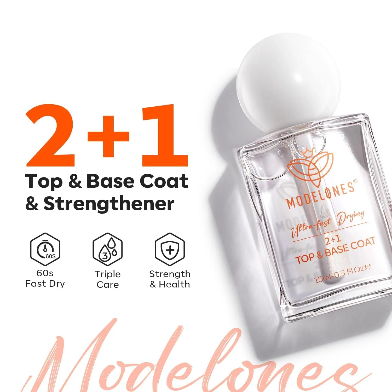 modelones 3-in-1 Nail Top & Base Coat, Quick Dry Long Lasting Shine