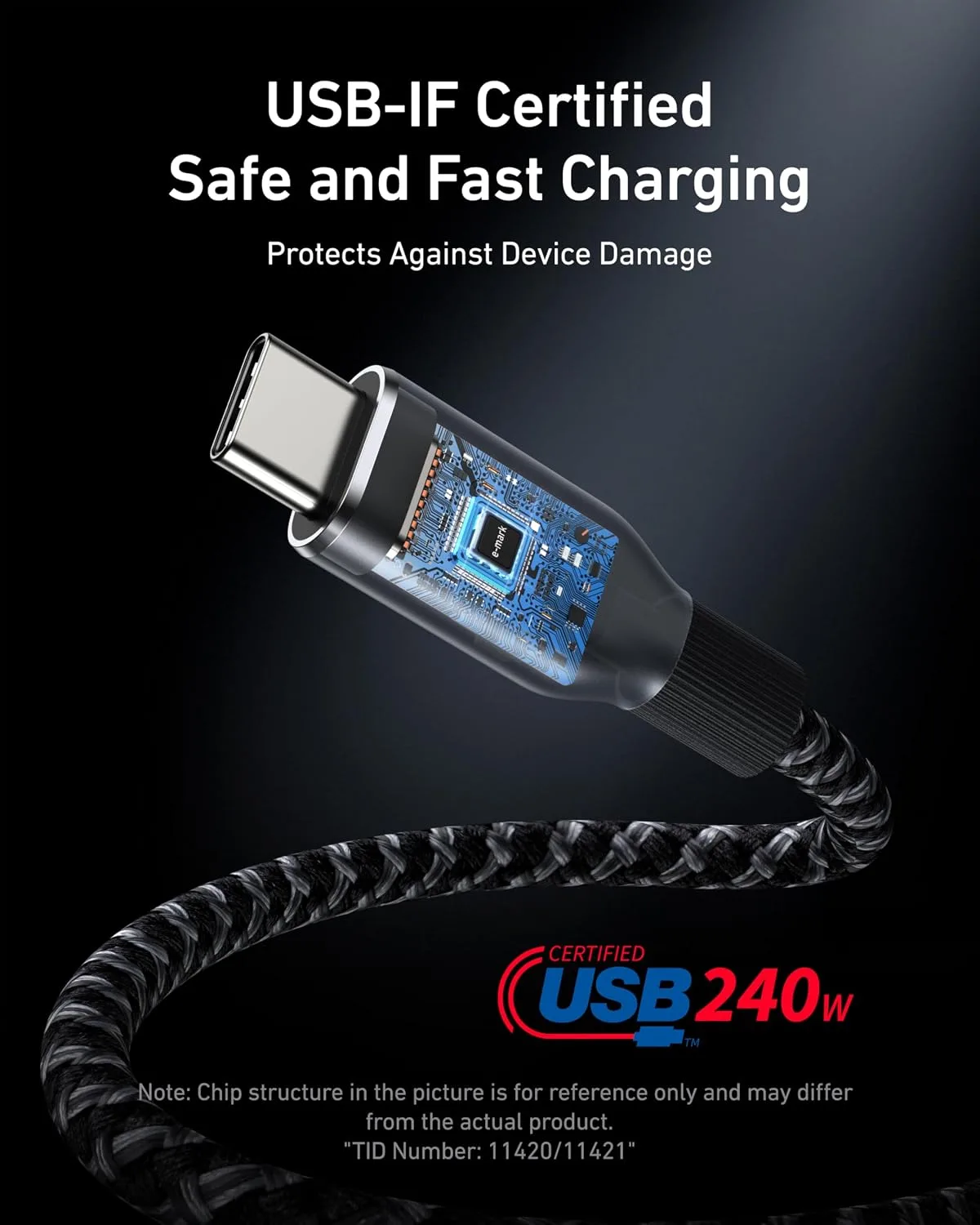 Anker Prime USB C to USB C Cable, 240W Fast Charging Durable Cable (1 ft)