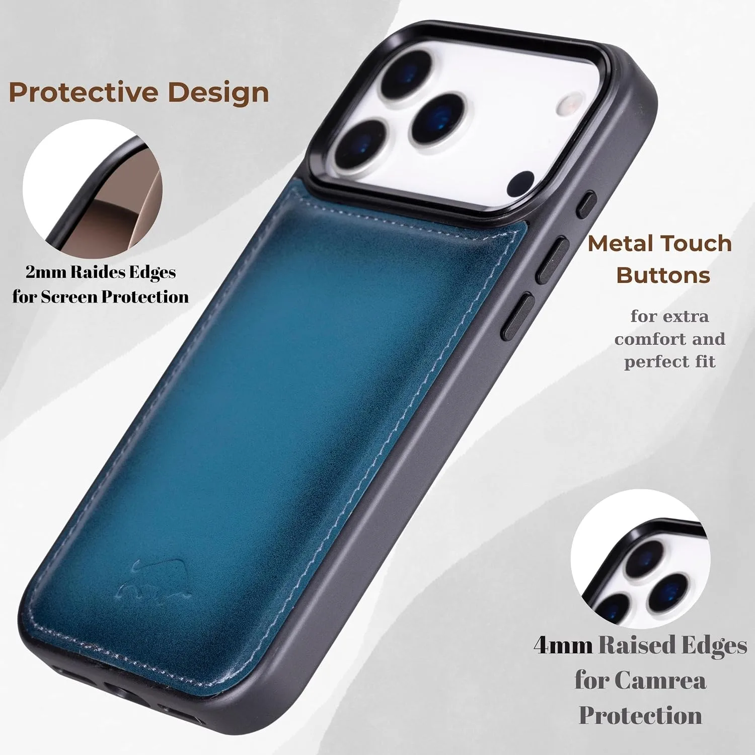 VENOULT Wallet Case for iPhone, Full Grain Genuine Turkish Leather, Magnetic Detachable, RFID 4 Card Slots, Business Style, Compatible with MagSafe (Admiral Blue, iPhone 16 Pro)
