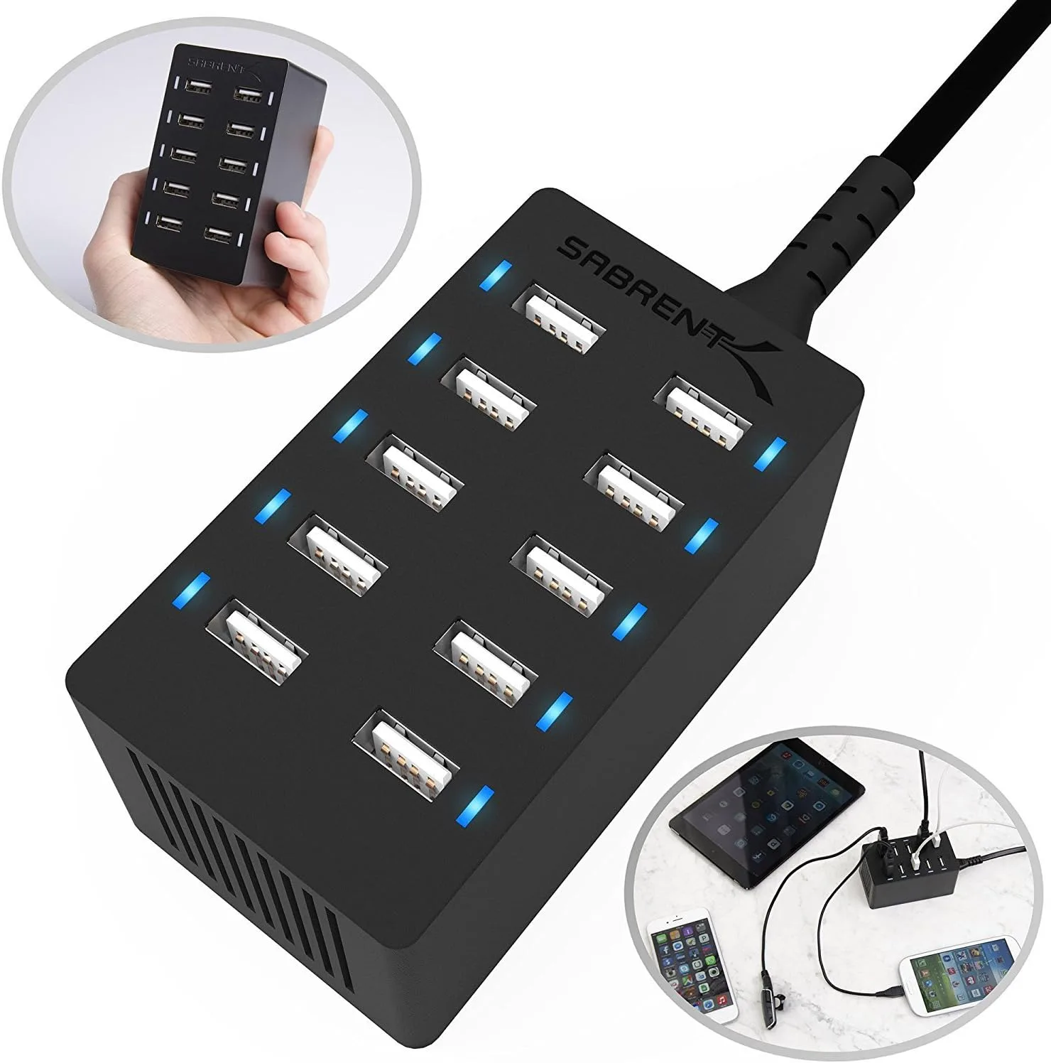 SABRENT 60W 10-Port USB Charging Station, Auto-Detect (AX-TPCS)