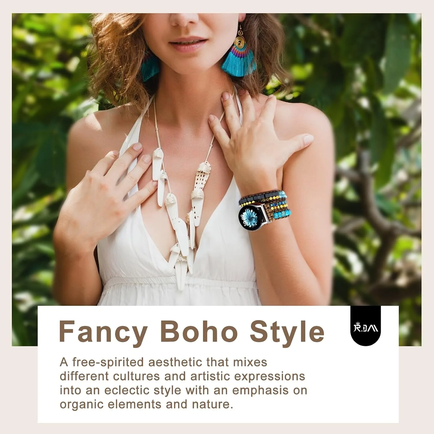 JR.DM Boho Beaded Handmade Braided Bracelet Band Women 20mm Compatible with Samsung Galaxy Watch 7/6/5/4/Active 2/4 Classic/6 Classic/5 Pro/FE 40mm 42mm 43mm 44mm 45mm 46mm 47mm