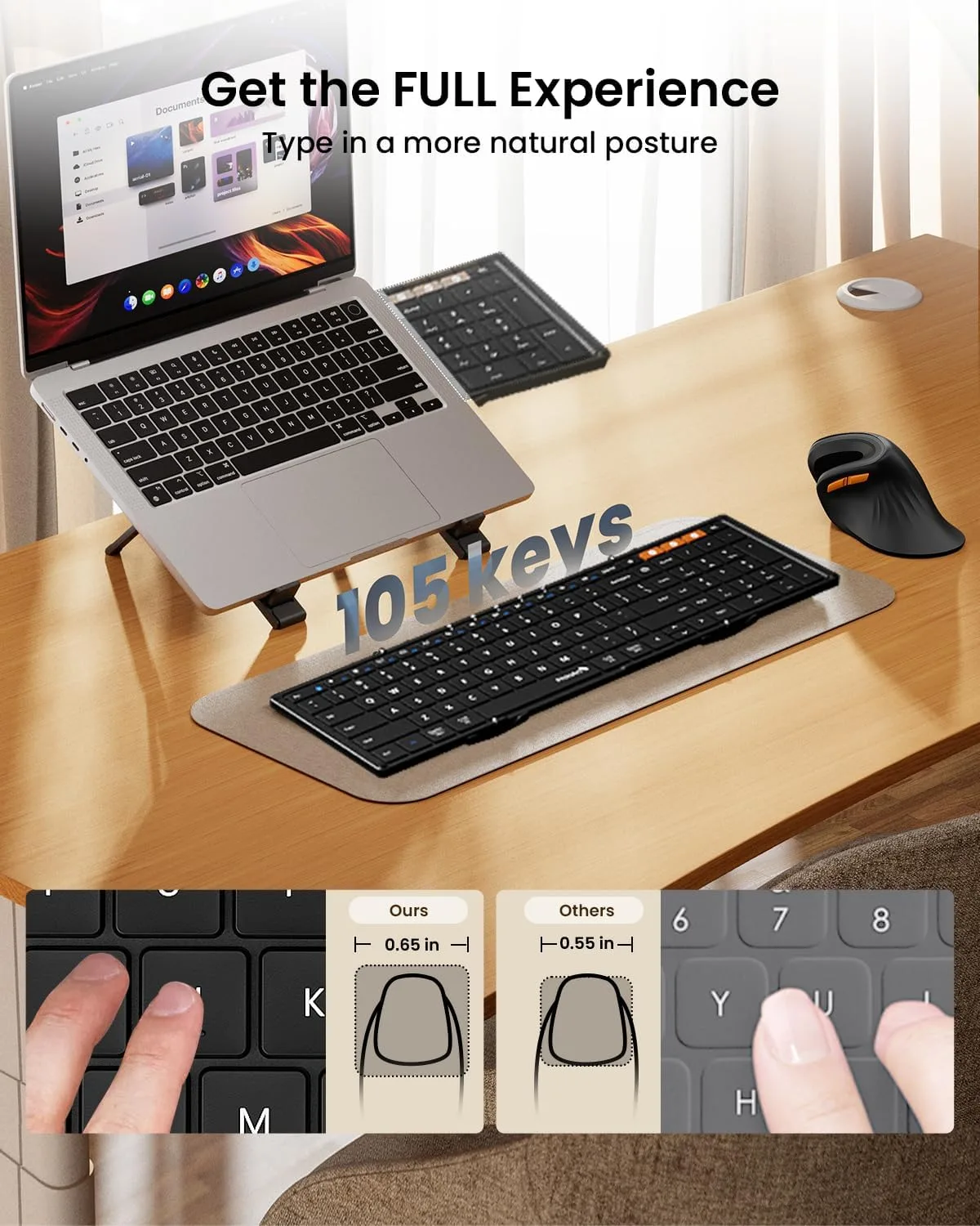 ProtoArc XK01 Full-Size Foldable Bluetooth Keyboard for Travel, Black